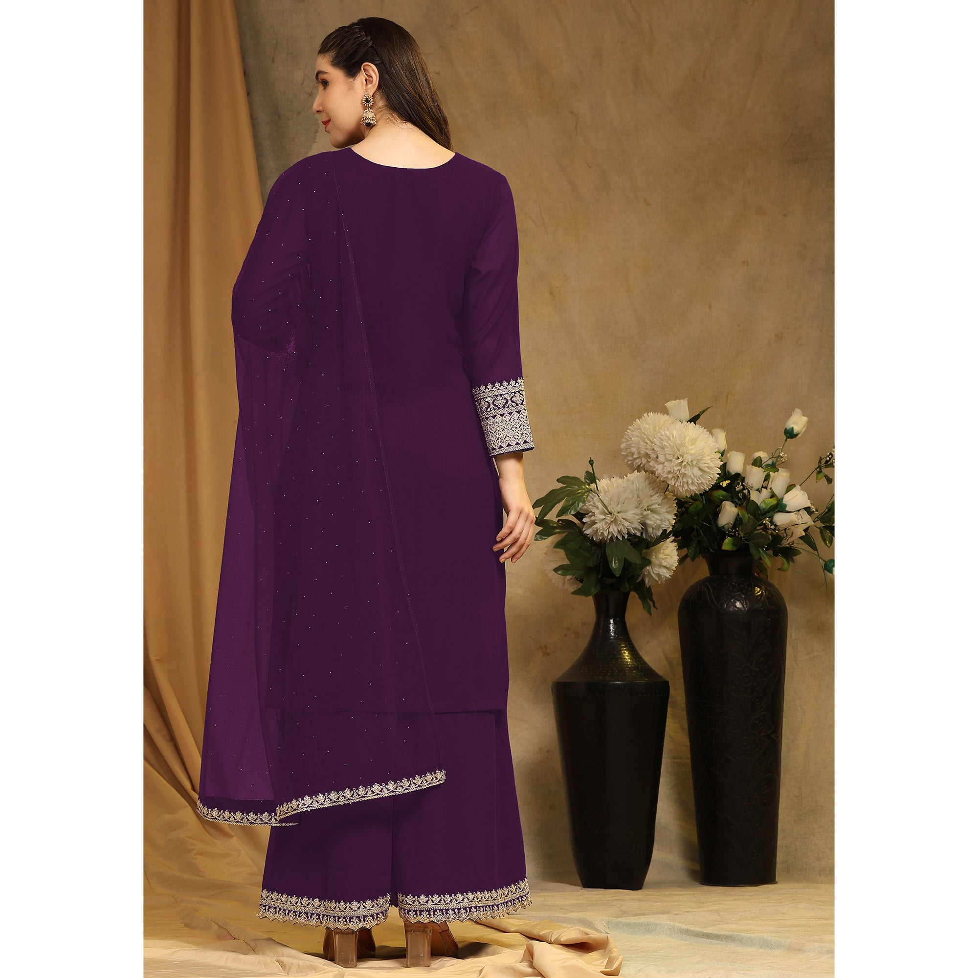 Burgundy Purple Gota Patti and Mirror Work Farshi Palazzo Suit – Talking  Threads
