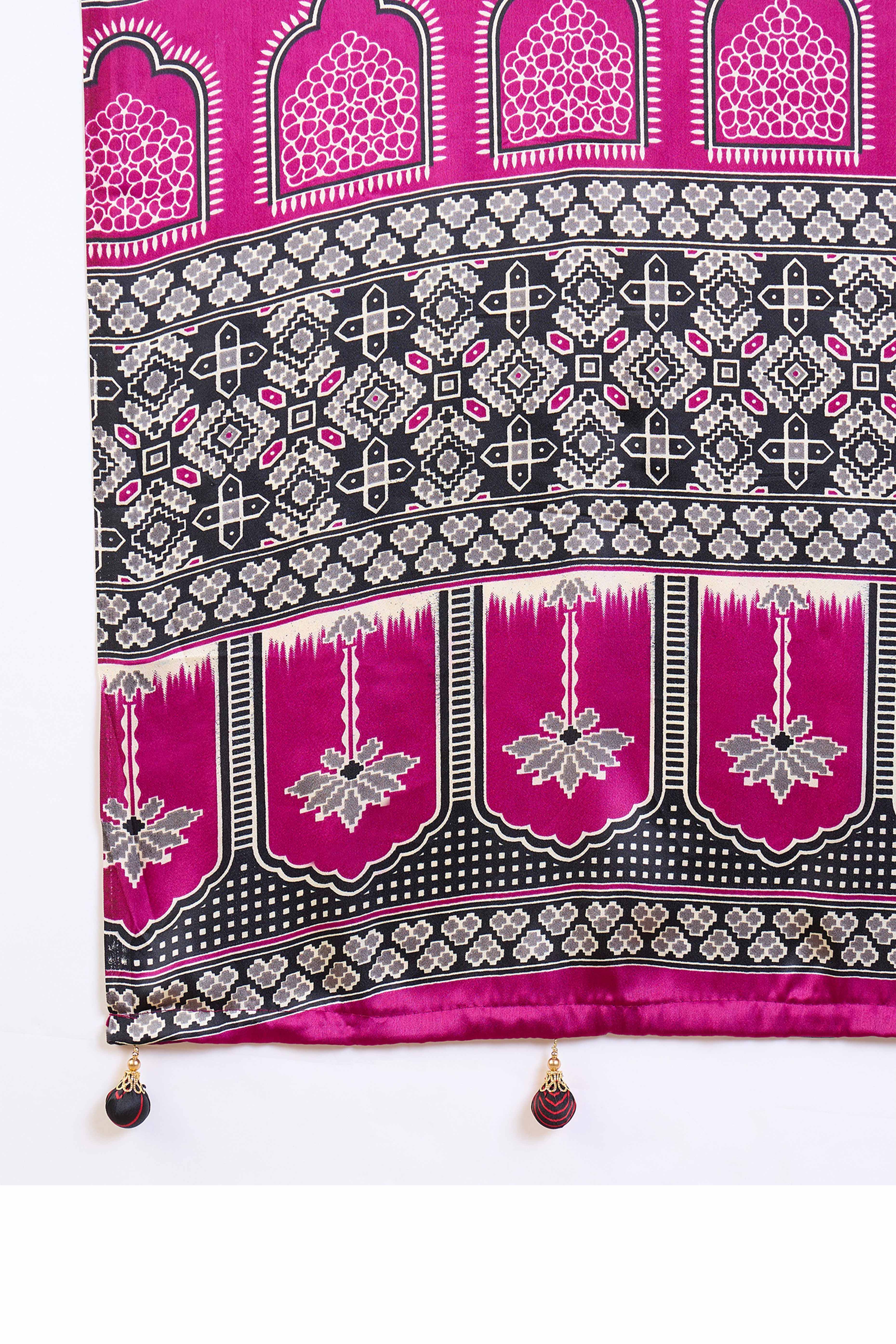 Blue Polka Dot Modal Satin Saree with Traditional Ajrakh Detailing on Pallu