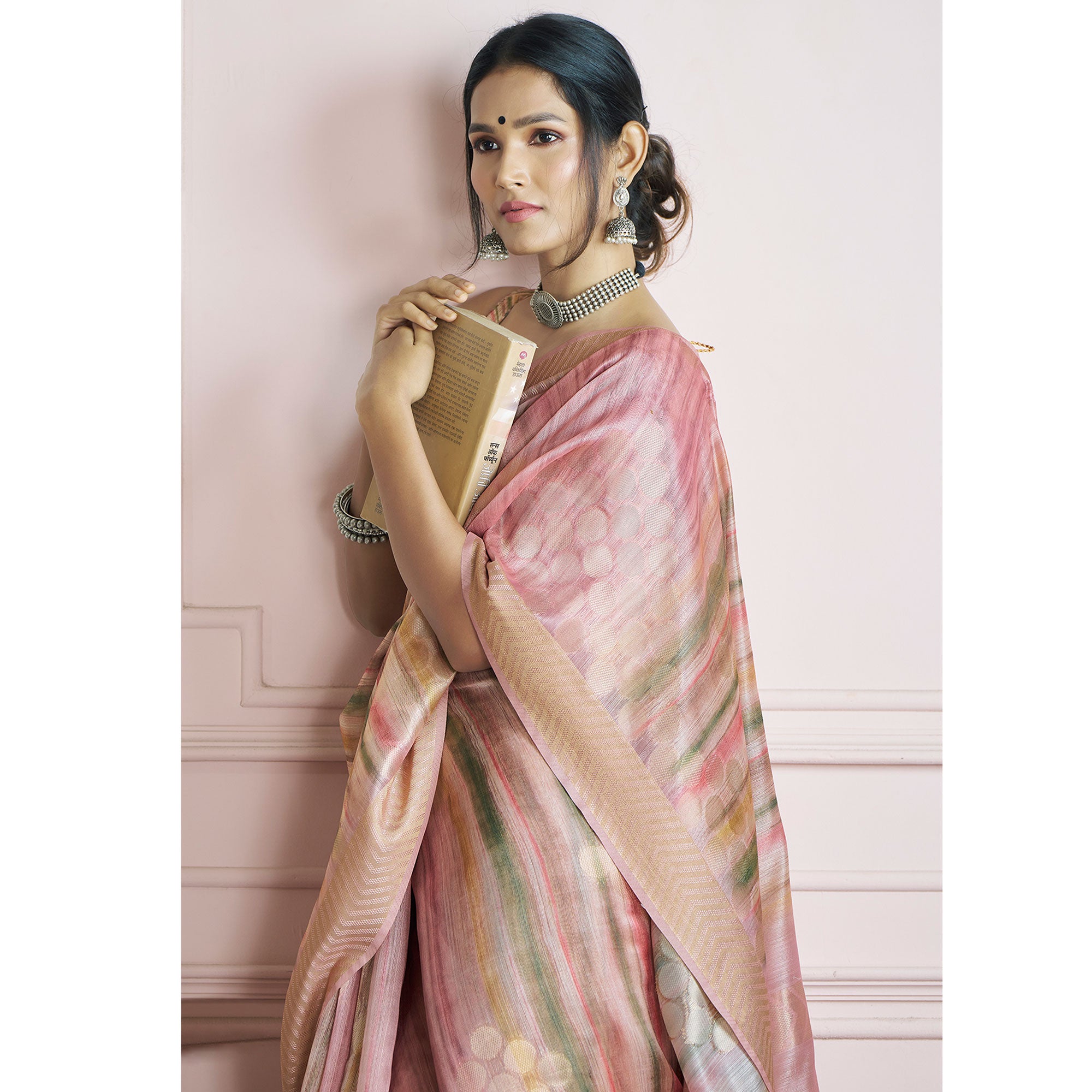 Pink Woven Cotton Silk Saree