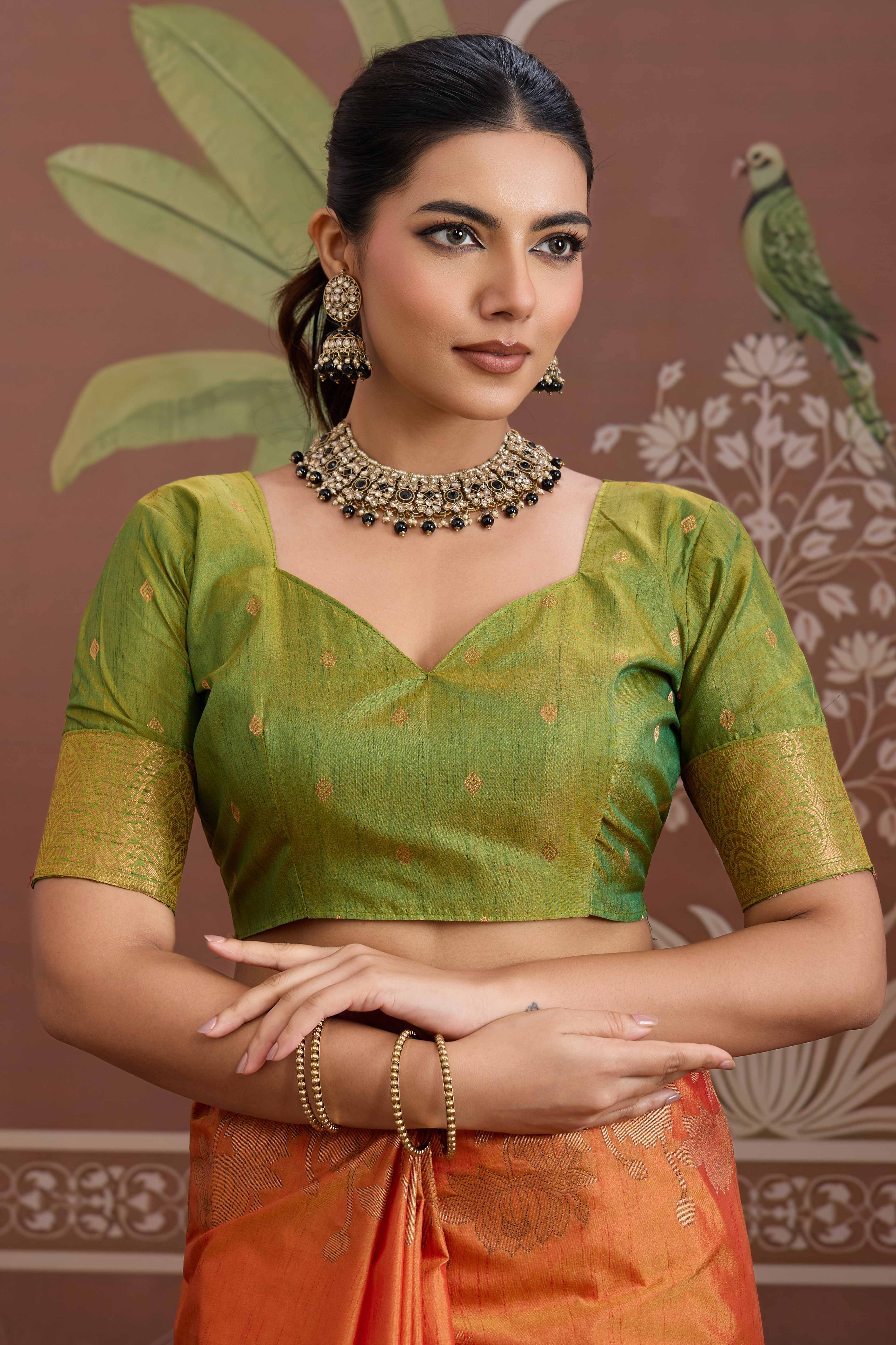 Luxury Orange Pichwai Style Saree in Silk Blend with Intricate Zari Work