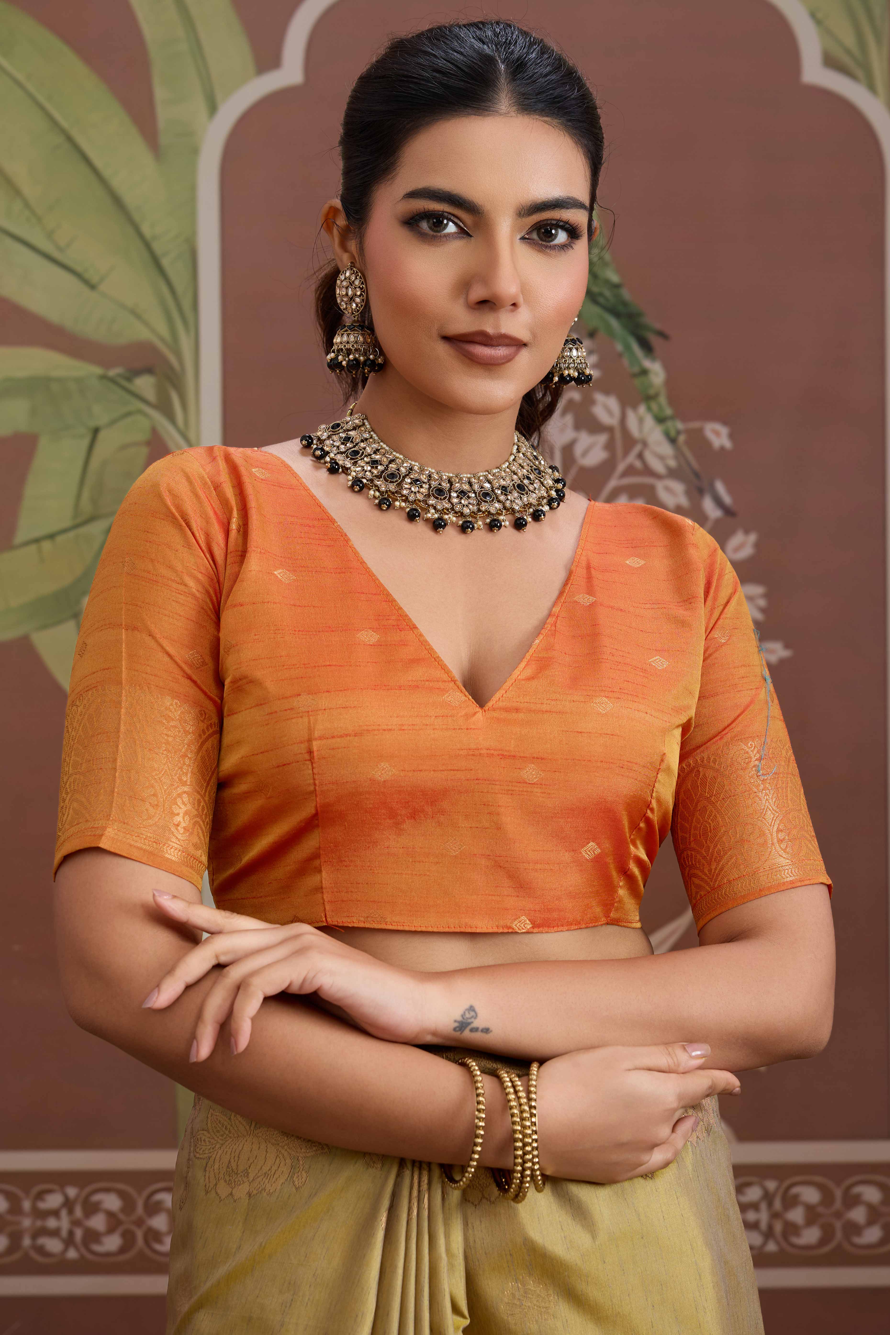 Luxury Gold Pichwai Style Saree in Silk Blend with Intricate Zari Work