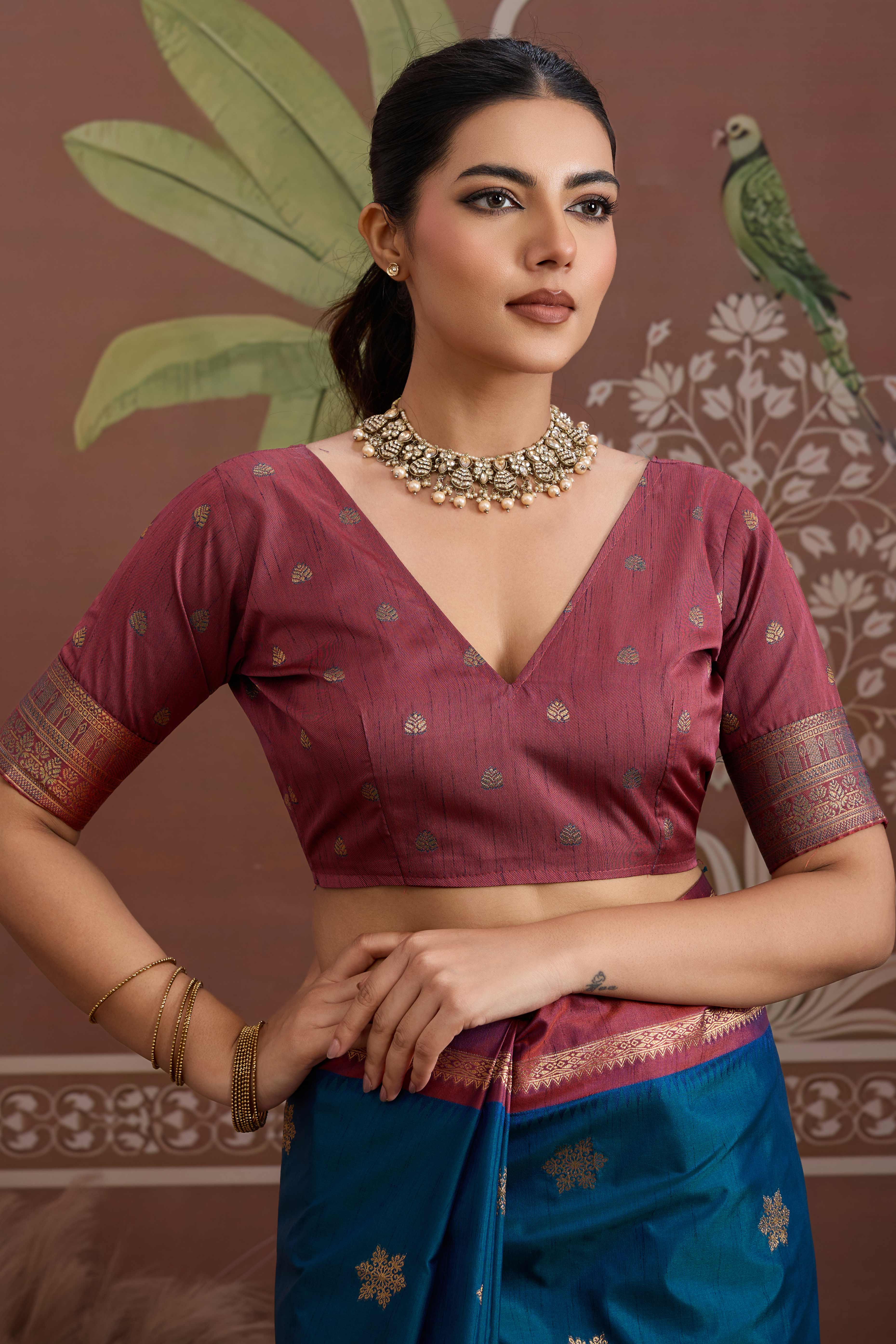 Luxury Style Teal Saree in Silk Blend with Intricate Zari Work