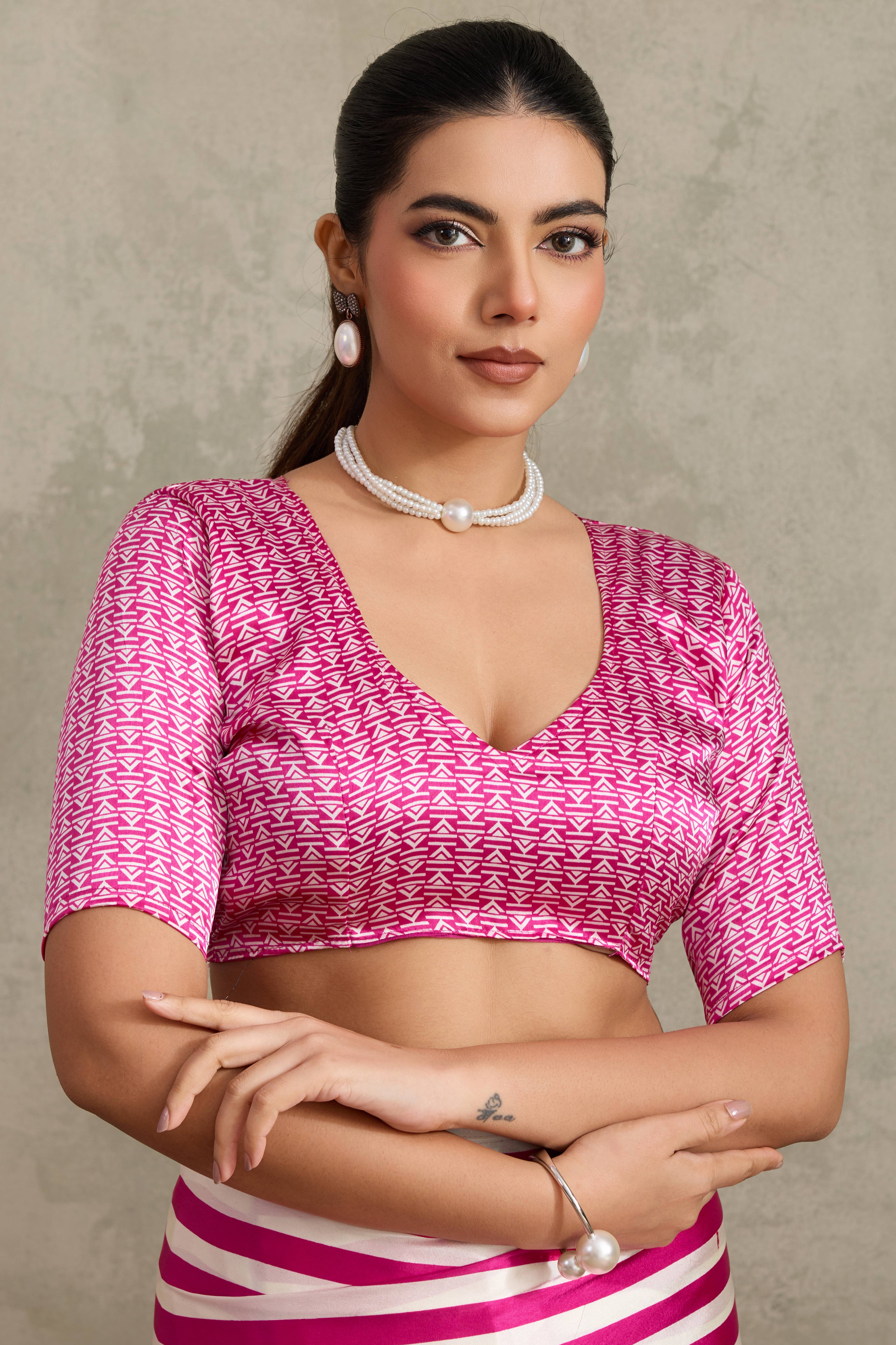 Pink Elegant Ajrakh Printed Modal Satin Saree Designed for Festive & Party Occasions