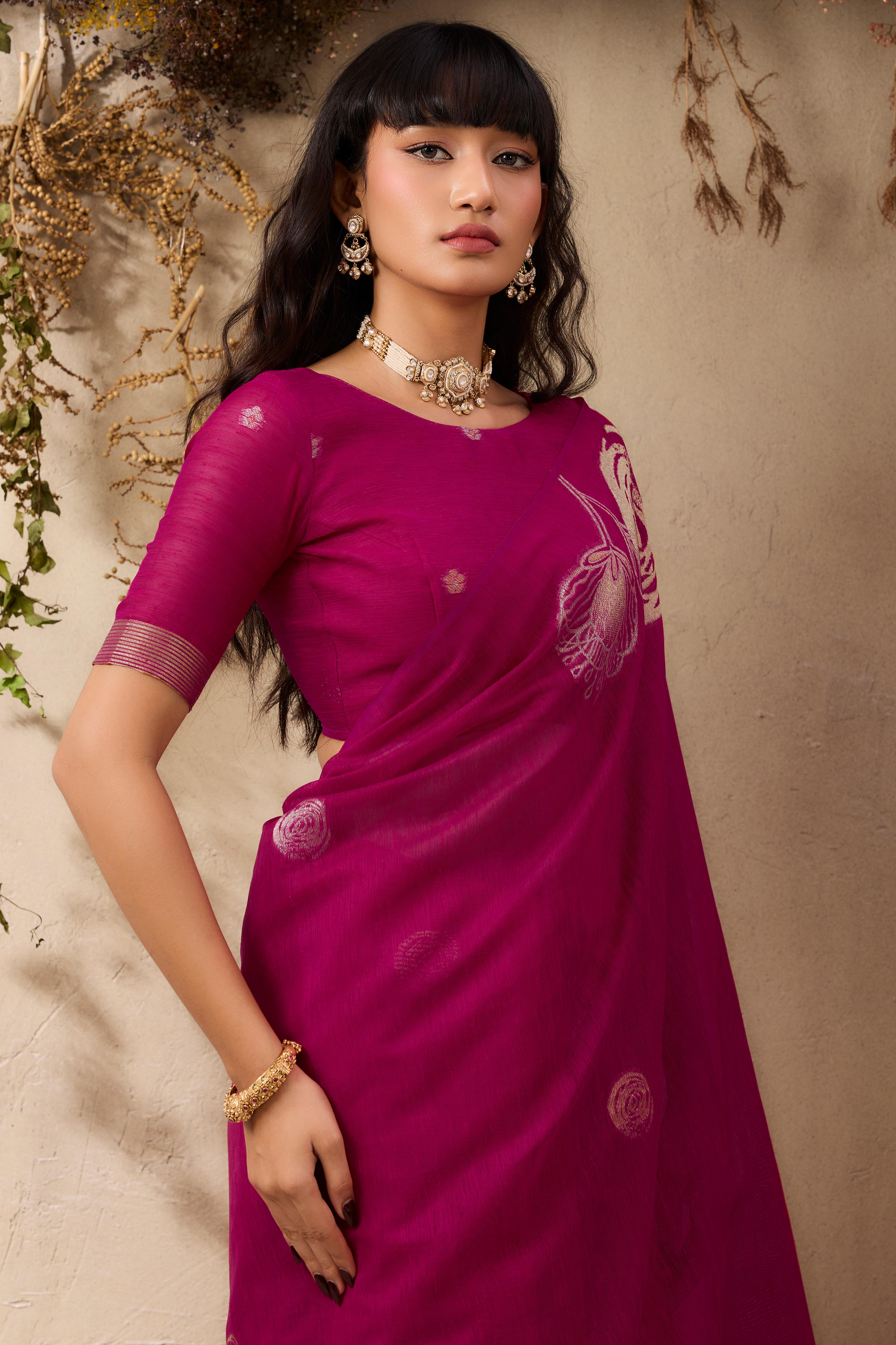 Pink Heritage Munga Art Silk Saree Highlighted with Fine Zari Weaving