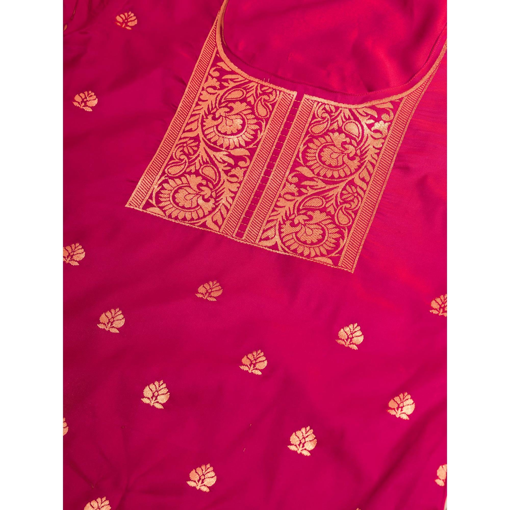Pink Floral Woven Banarasi Silk Paithani Dress Material