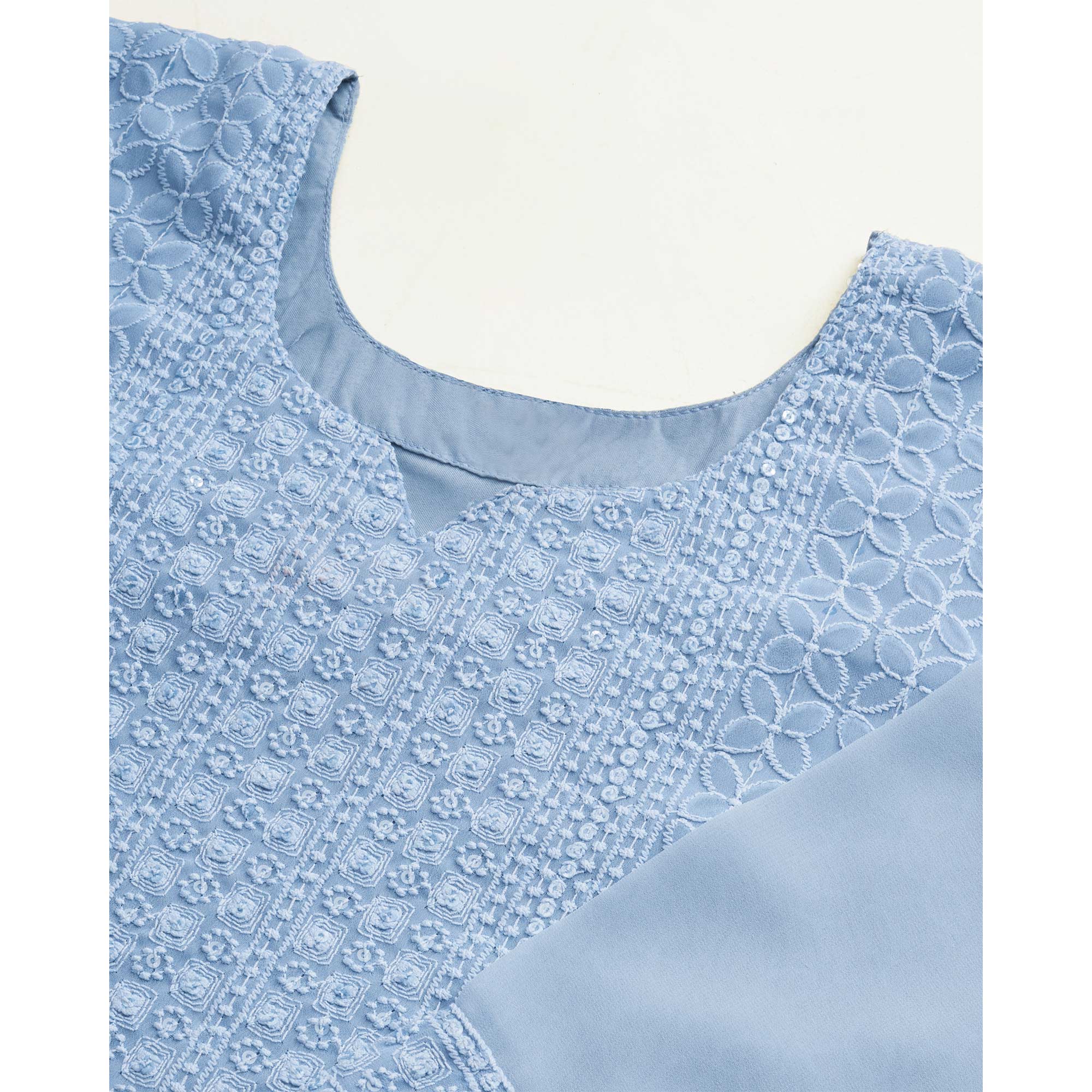 Sky Blue Embroidered Georgette Kurti Sharara Suit