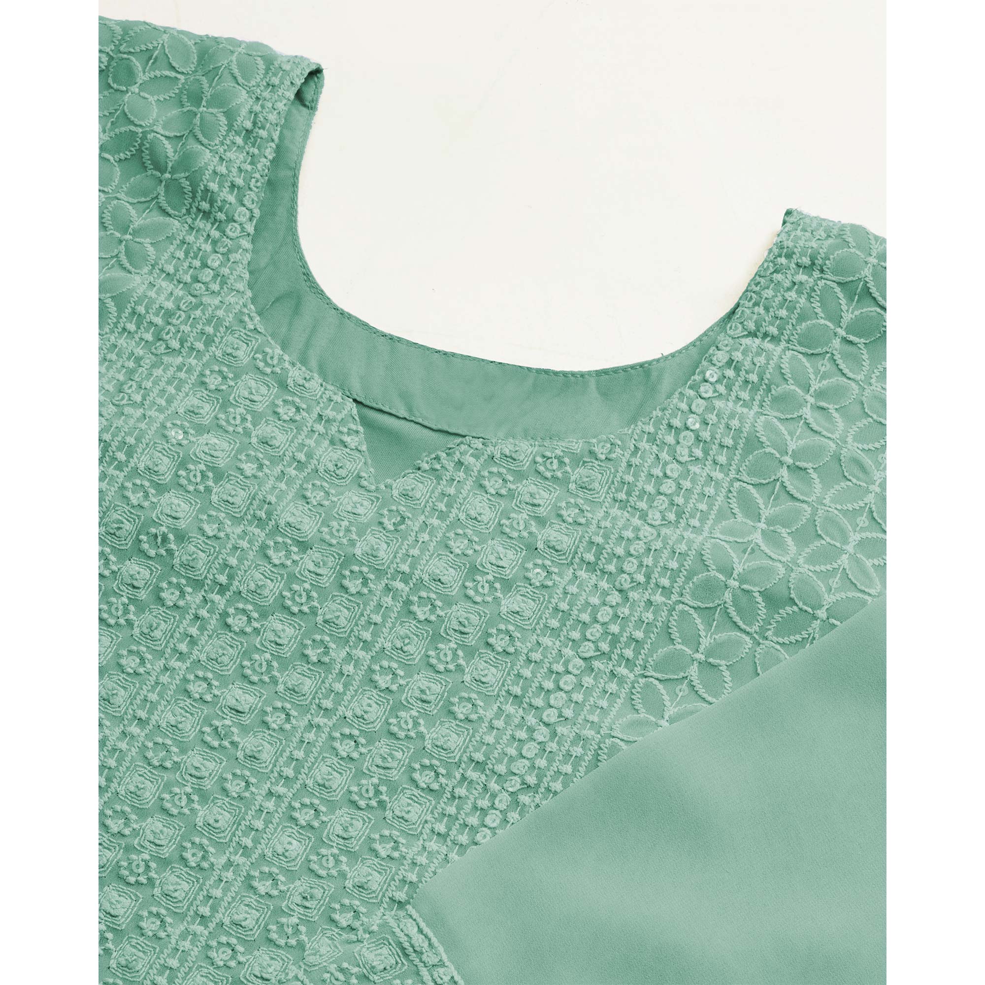 Green Embroidered Georgette Kurti Sharara Suit