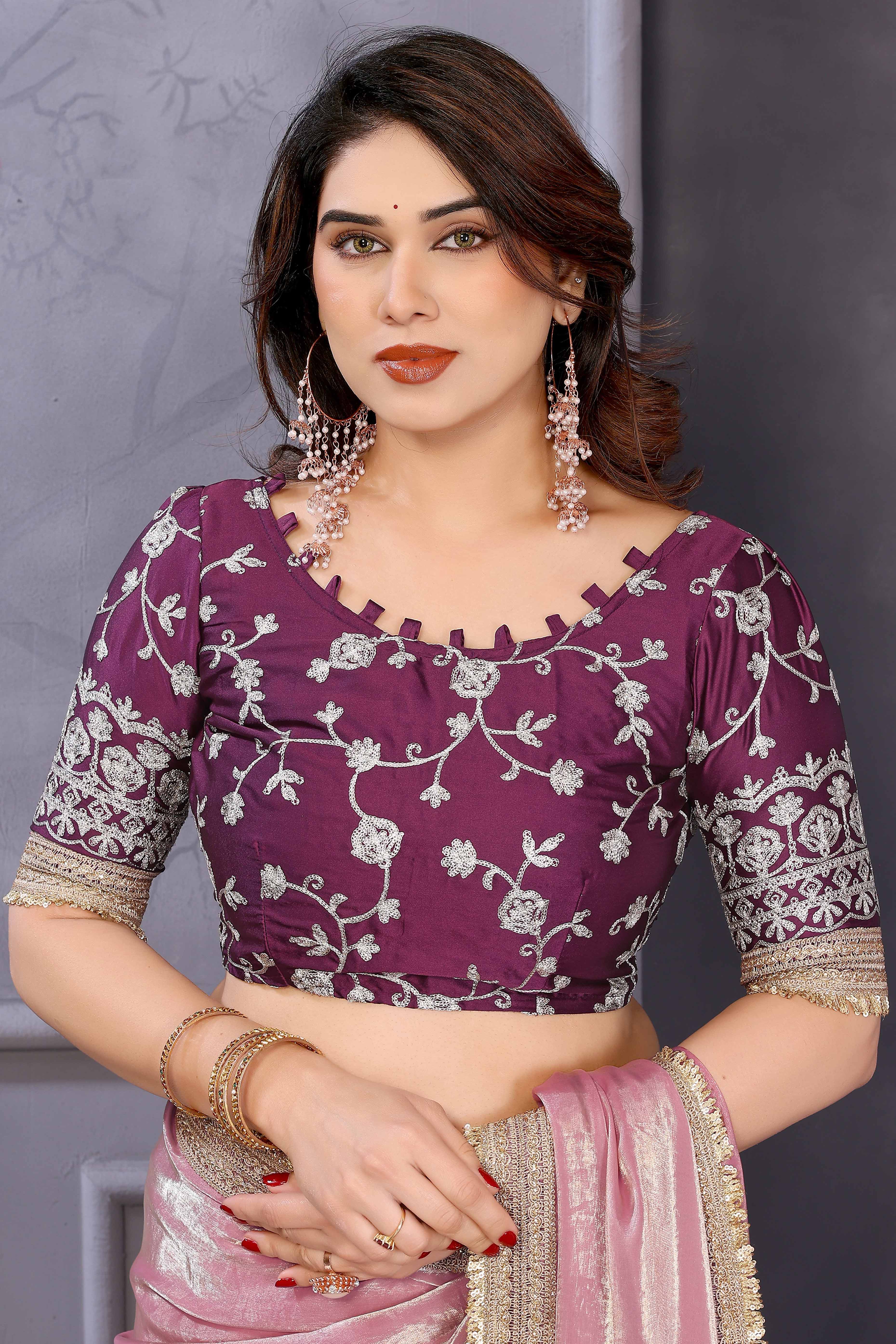 Pink Satin Saree with Solid Finish and Stylish Lace Embellished Border – Feminine and Festive