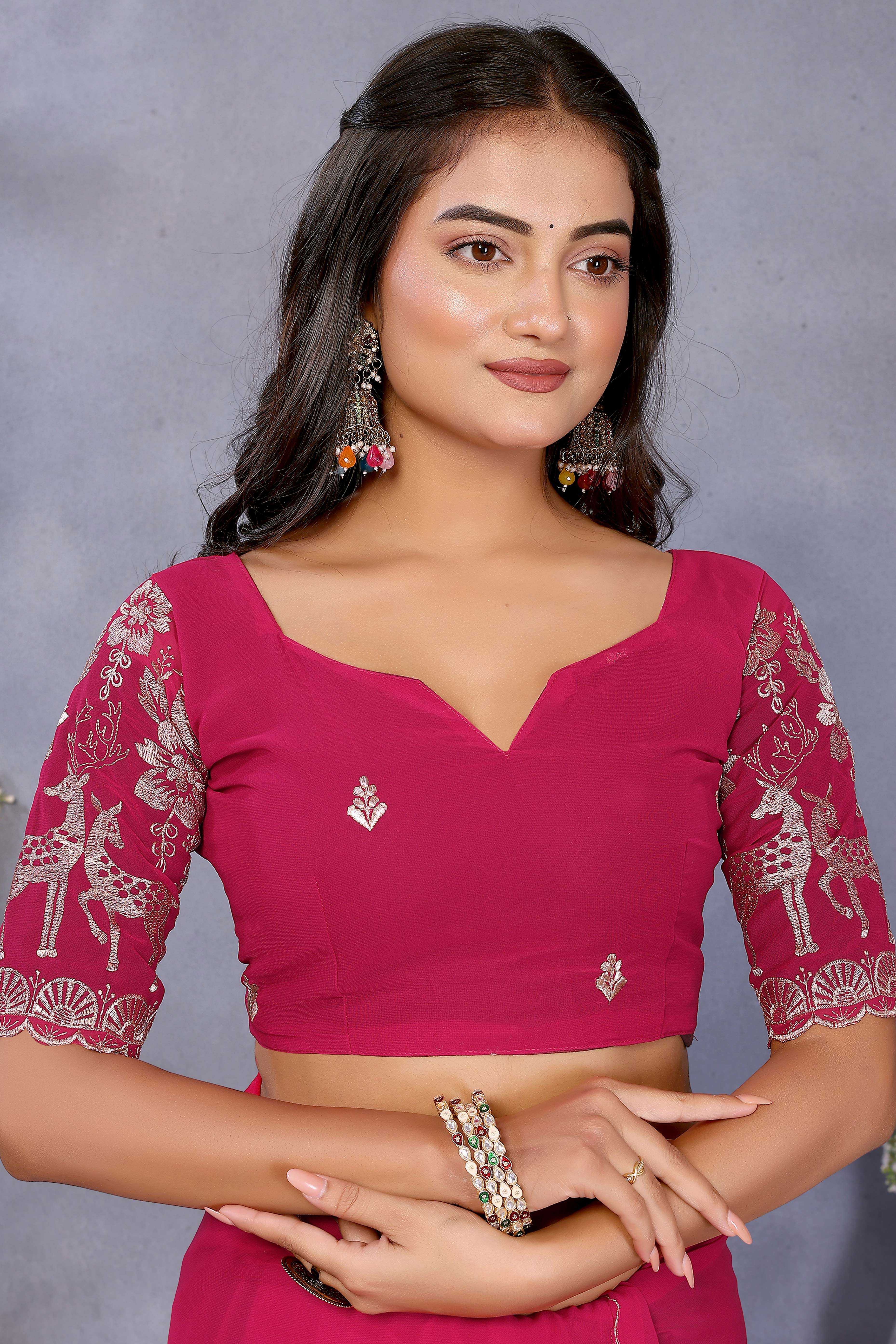 Sophisticated Pink Party Wear Saree in Flowing Georgette Fabric With Embellished Blouse