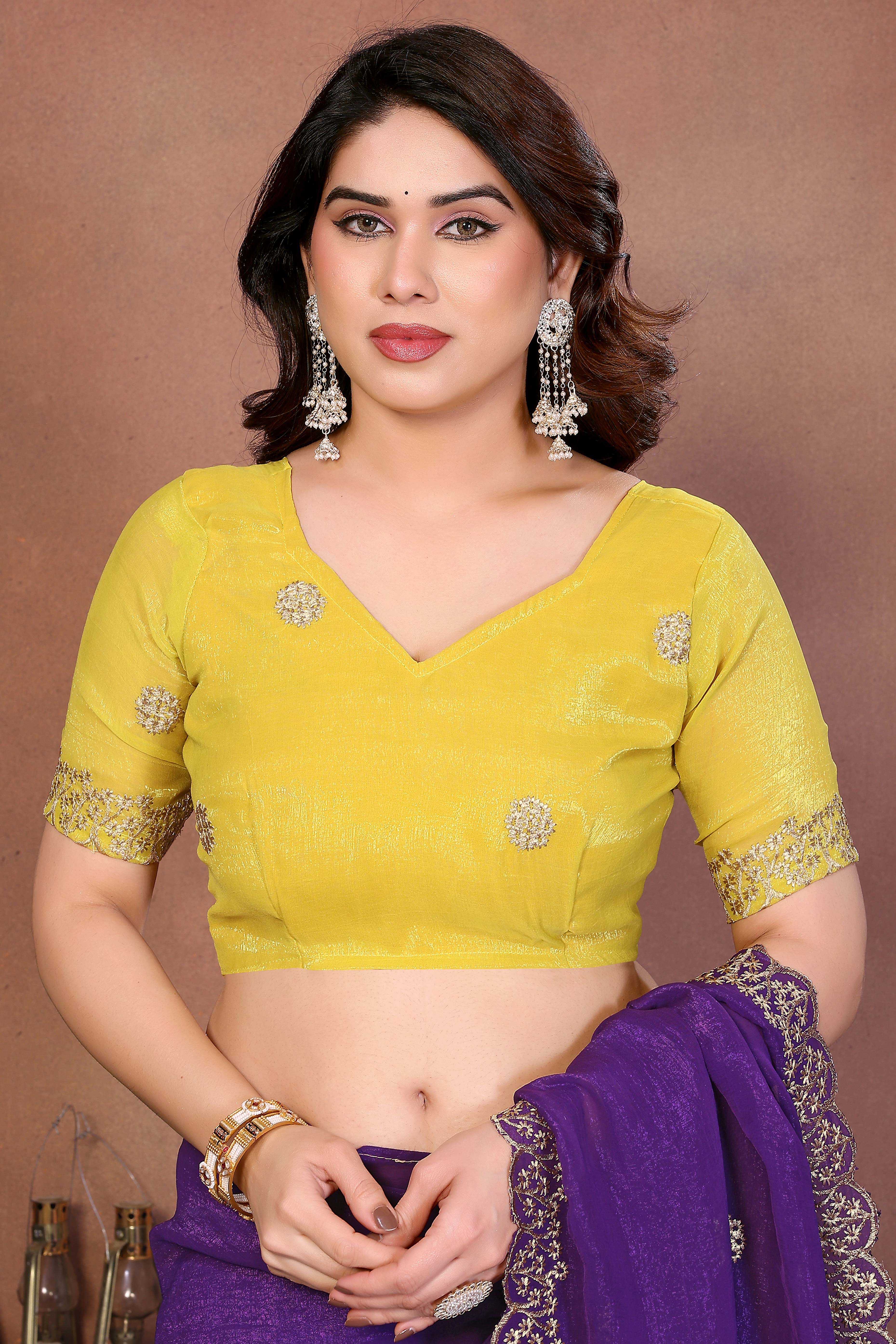 Violet Designer Crunchy Saree Enhanced with Delicate Thread Work Embroidery