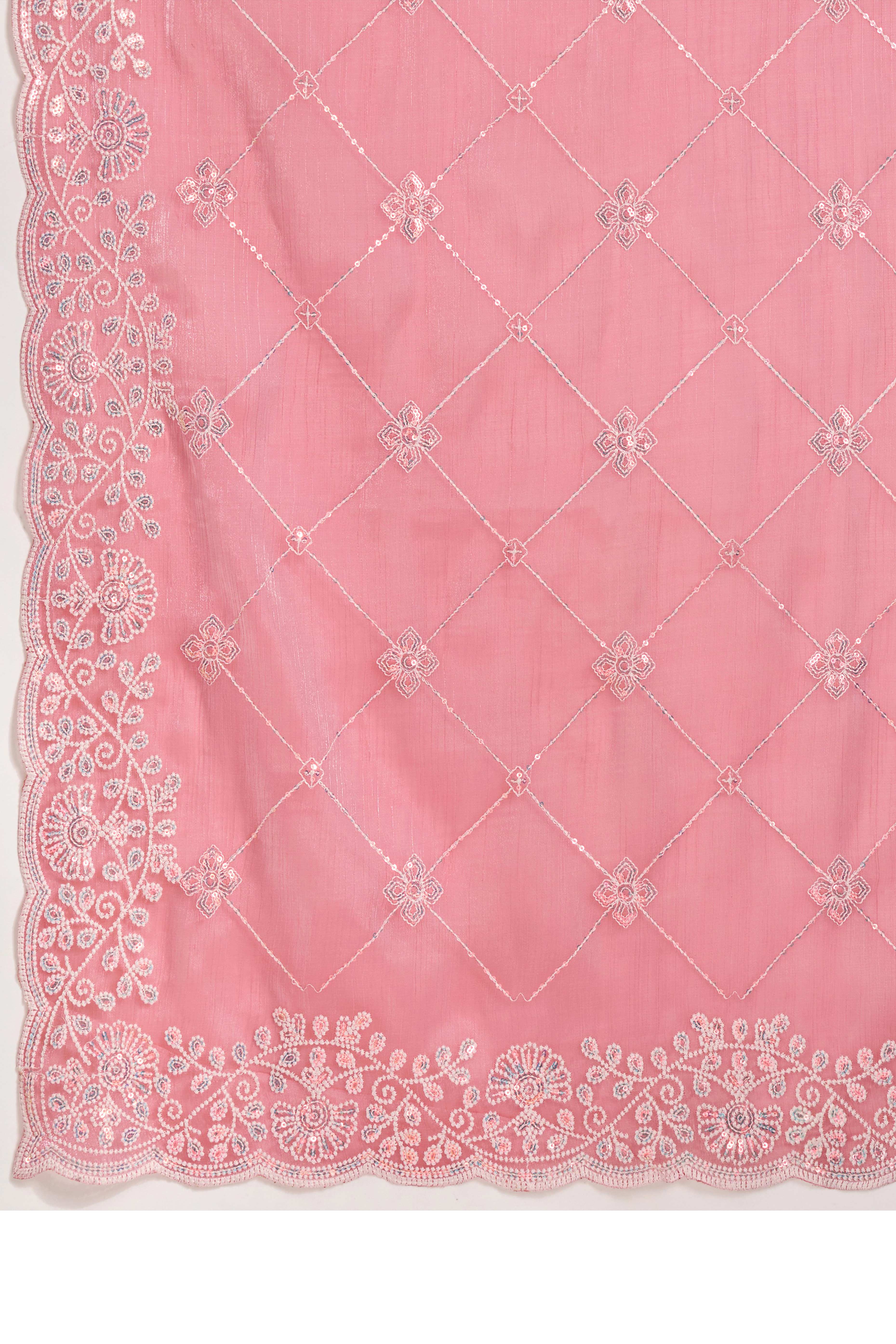 Pink Silk Saree with Dazzling Sequin Embroidery