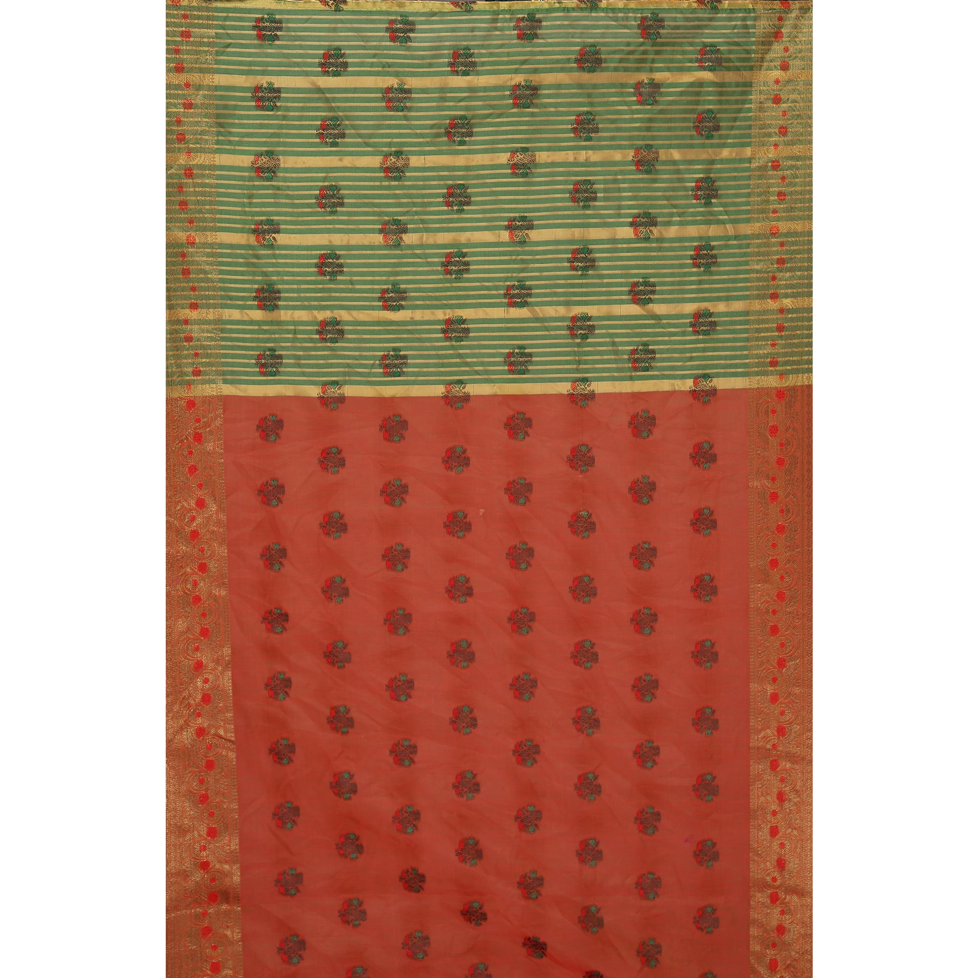 Red Floral Woven Cotton Silk Saree With Tassels