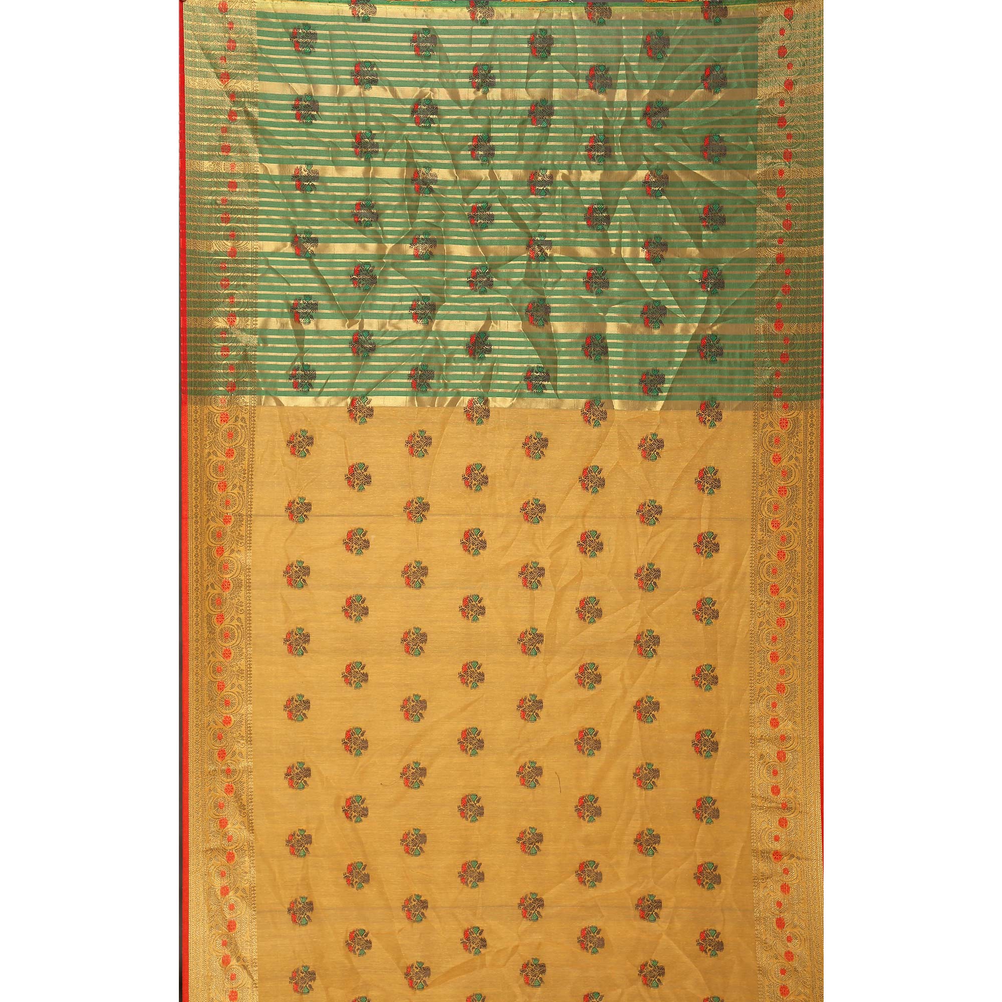 Yellow Floral Woven Cotton Silk Saree With Tassels