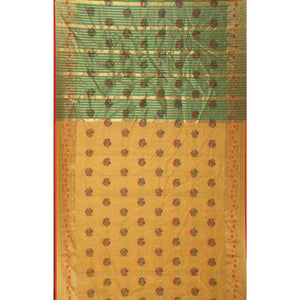 Yellow Floral Woven Cotton Silk Saree With Tassels