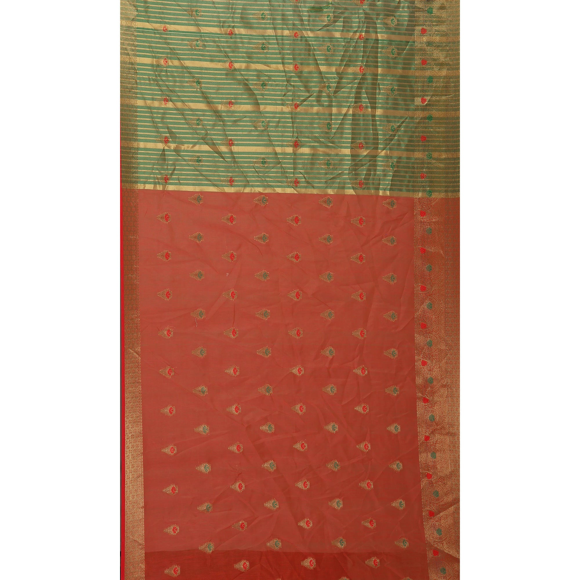 Red Floral Woven Cotton Silk Saree With Tassels