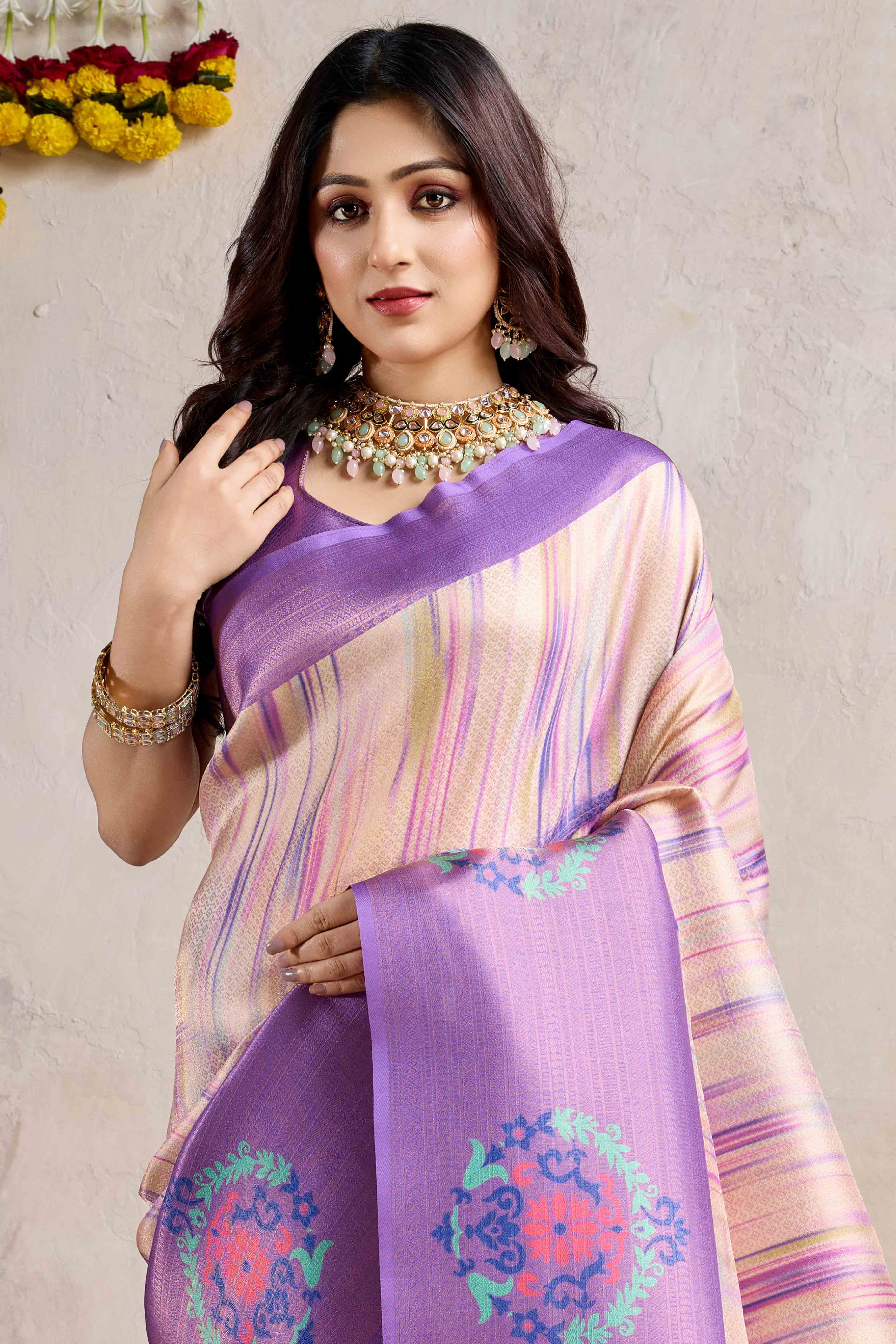 Purple Kanoko Print Weaving Soft Banarasi Silk Saree