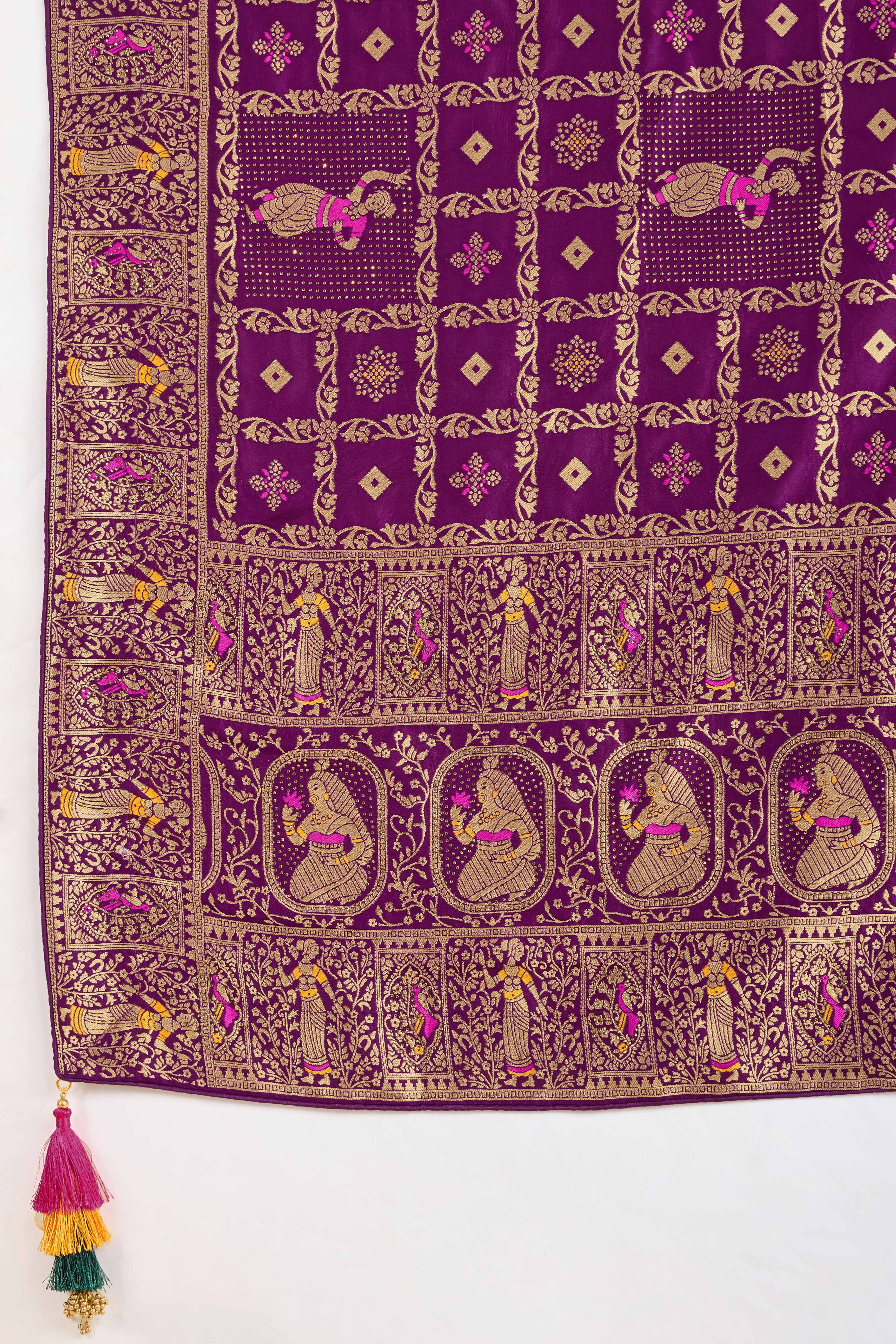Burgundy Dola Silk Saree Featuring Intricate Gharchola Woven Design