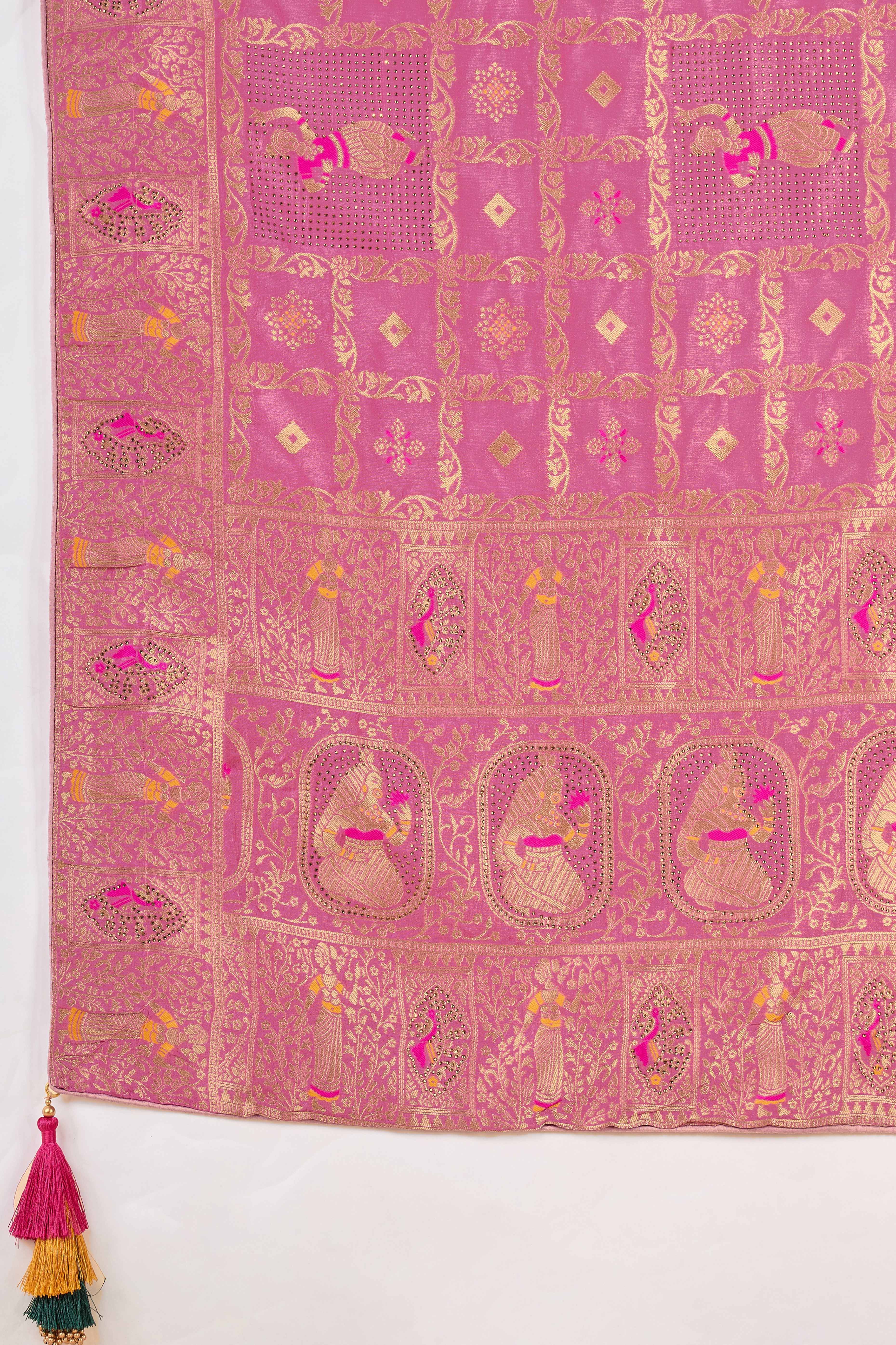 Dusty Pink Dola Silk Saree Featuring Intricate Gharchola Woven Design