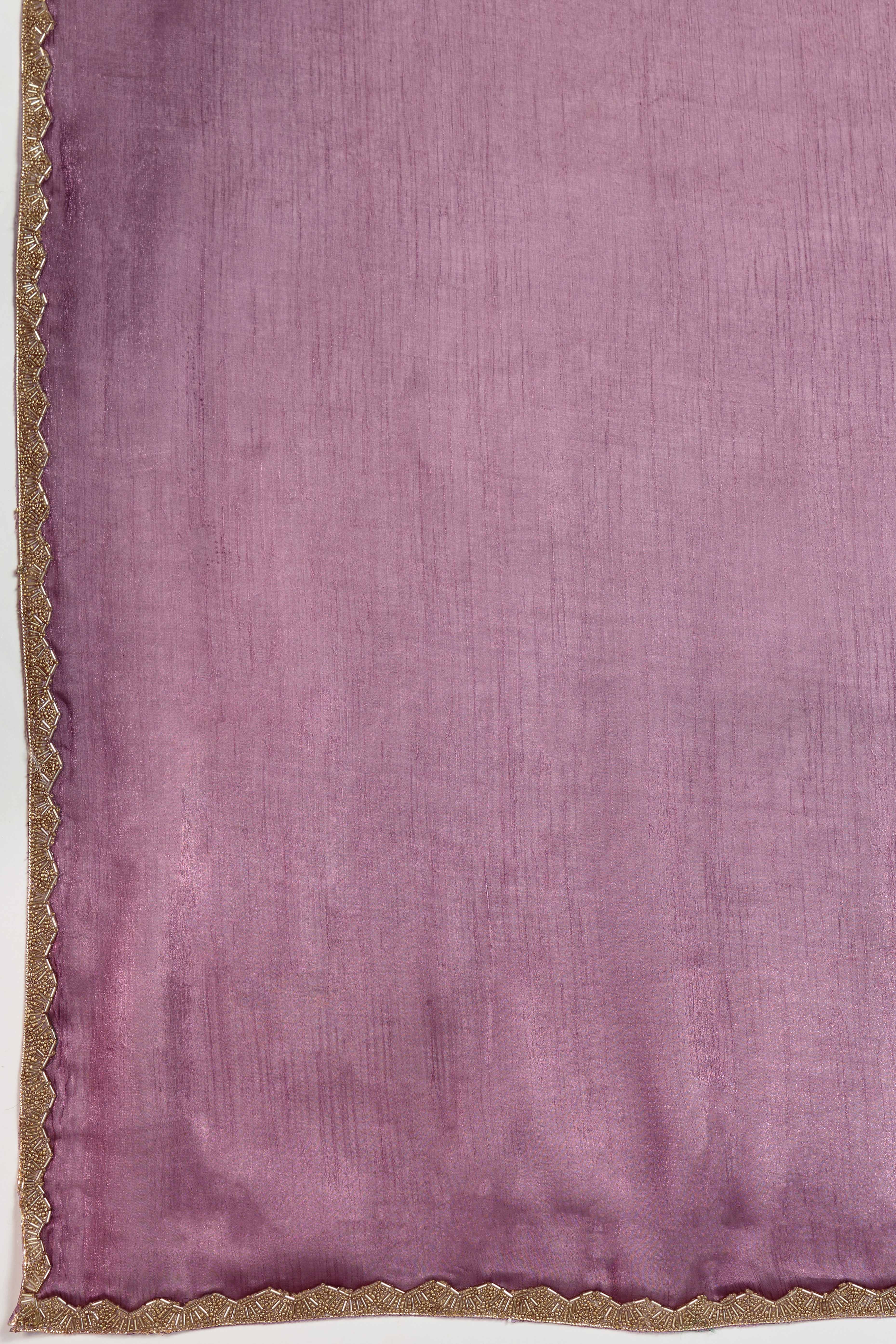 Solid Lilac Purple Chiffon Saree Featuring Beads Embellished Border