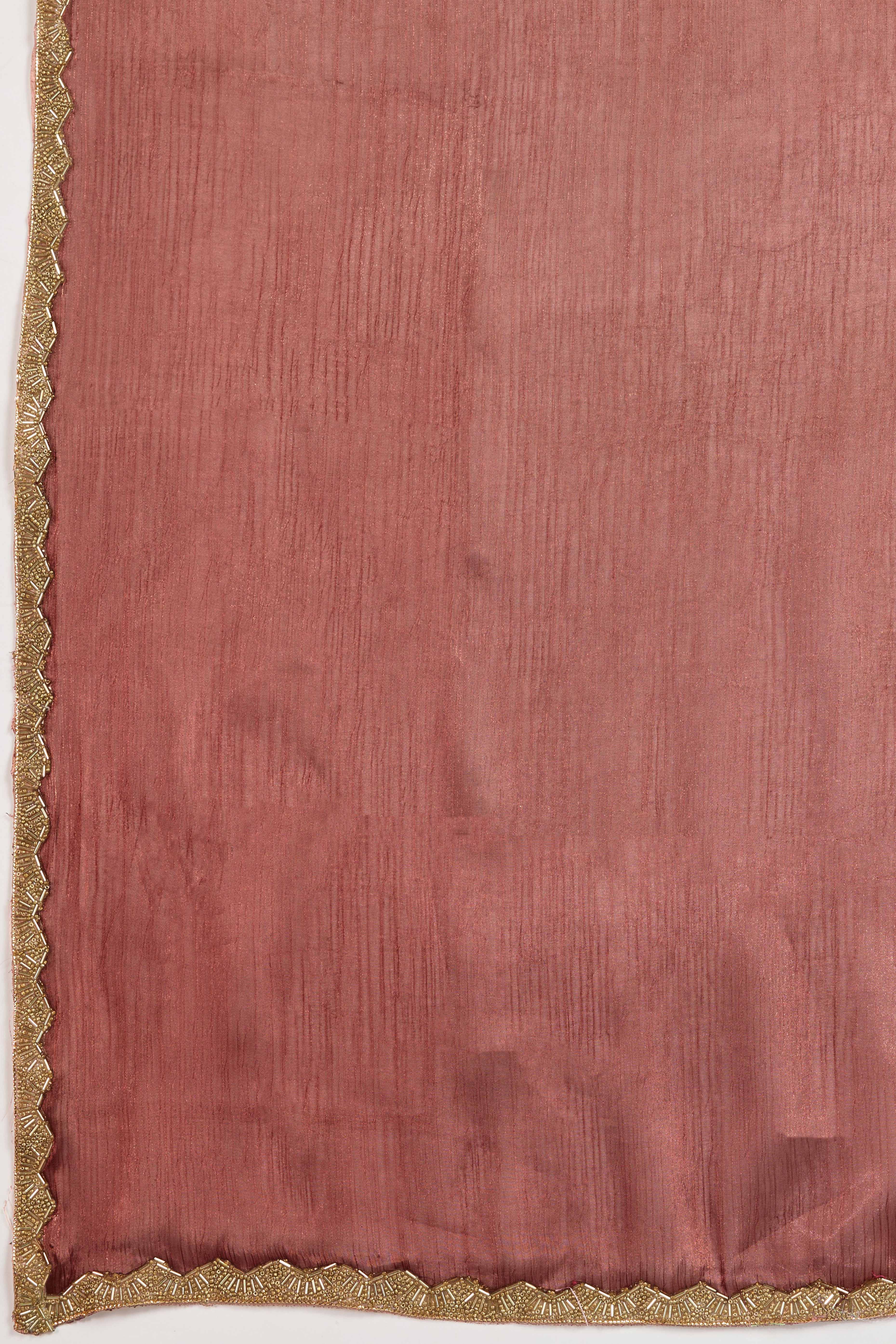 Solid Copper Red Chiffon Saree Featuring Beads Embellished Border