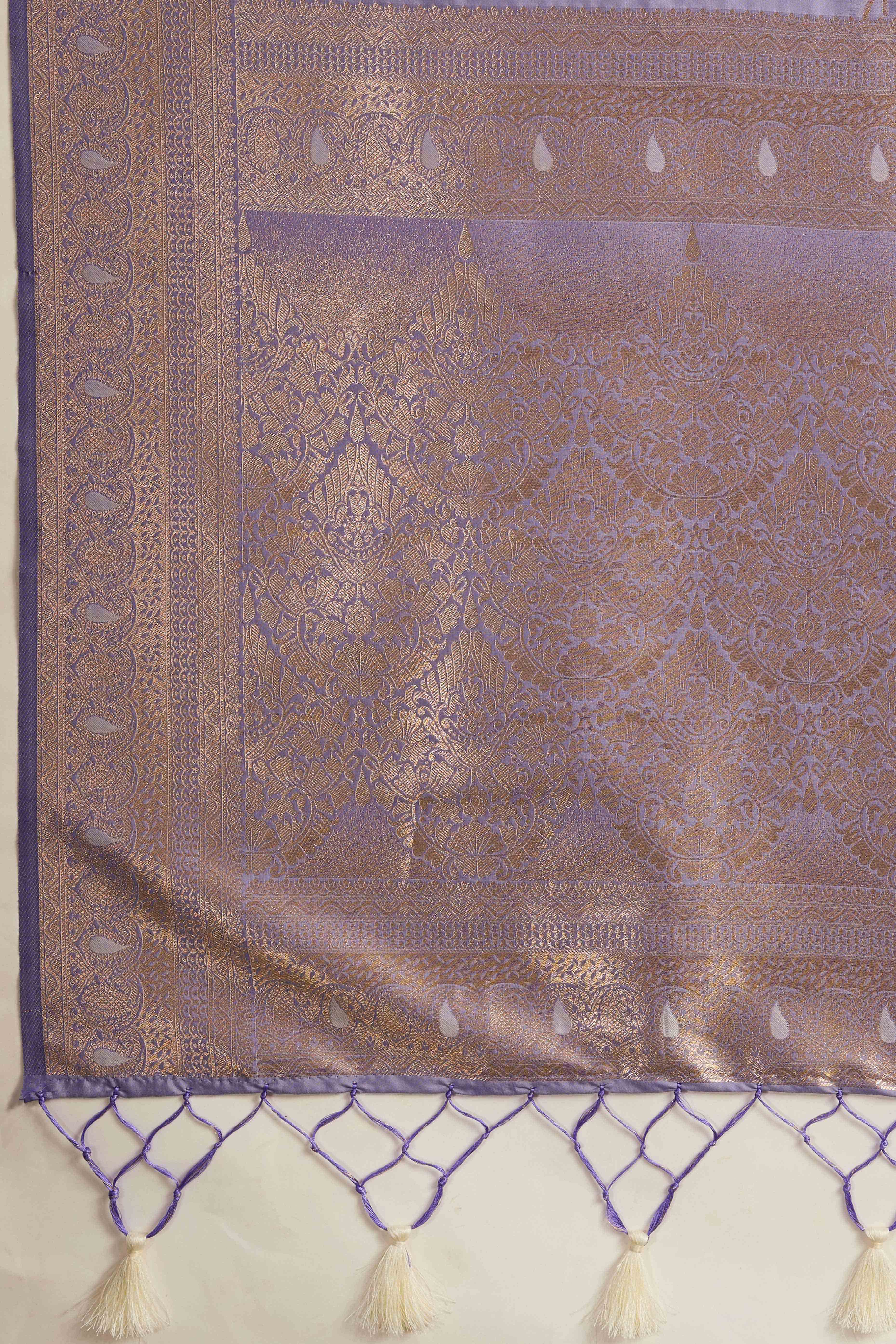 Lavender Dual Tone Banarasi Silk Saree Accented with Meenakari Weaves