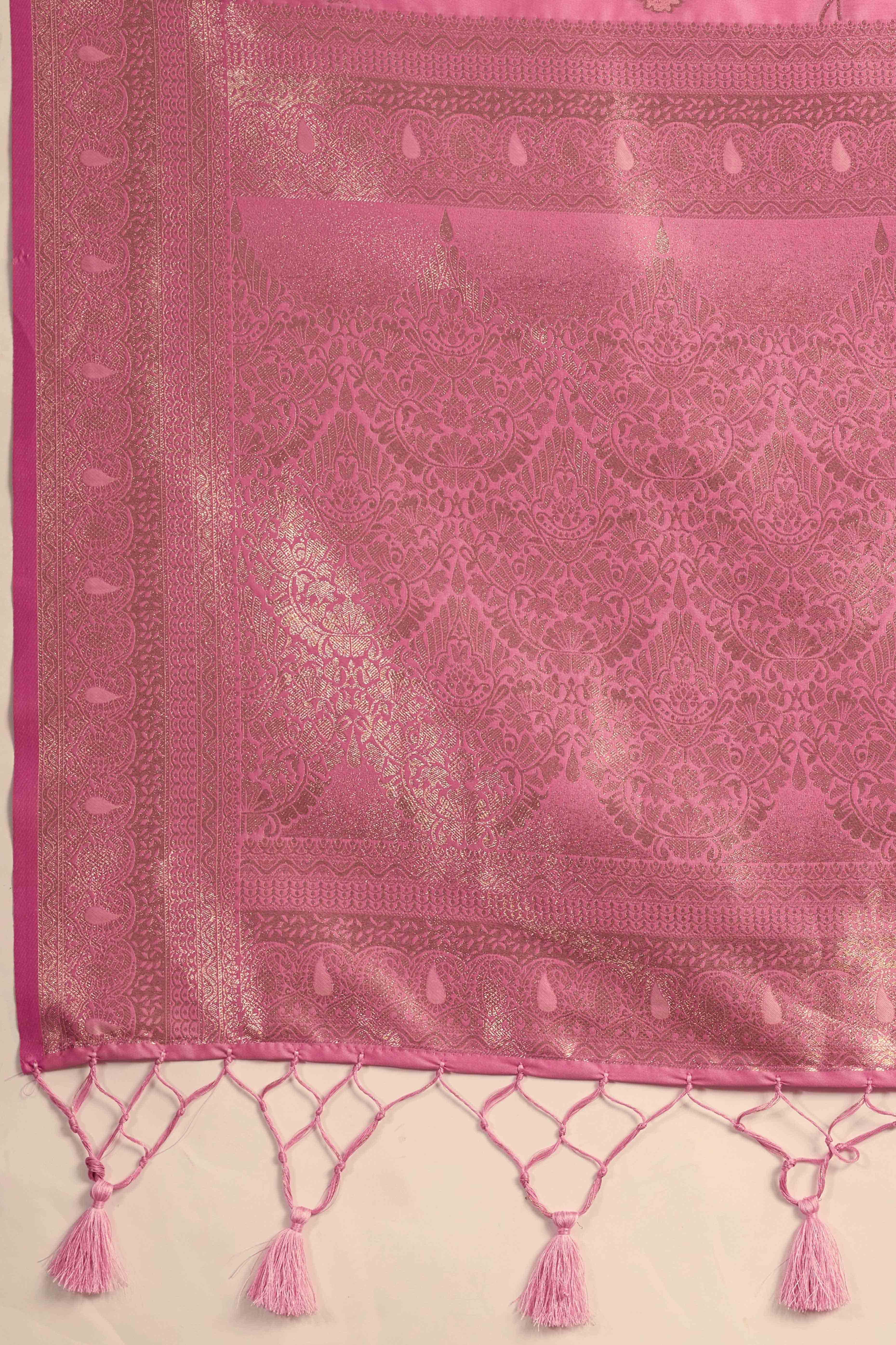 Pink Dual Tone Banarasi Silk Saree Accented with Meenakari Weaves