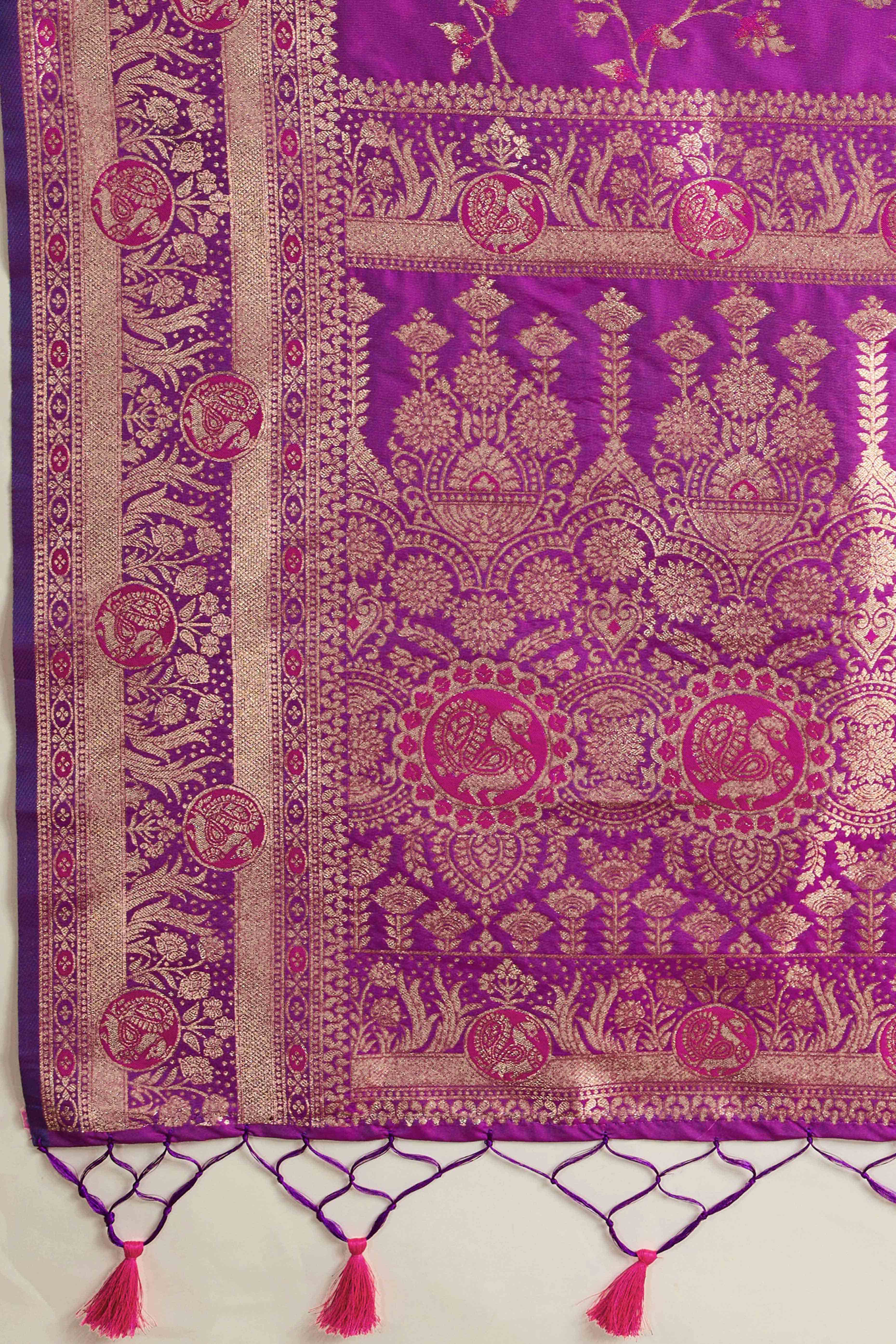 Purple Dual Tone Banarasi Silk Saree Accented with Meenakari Weaves