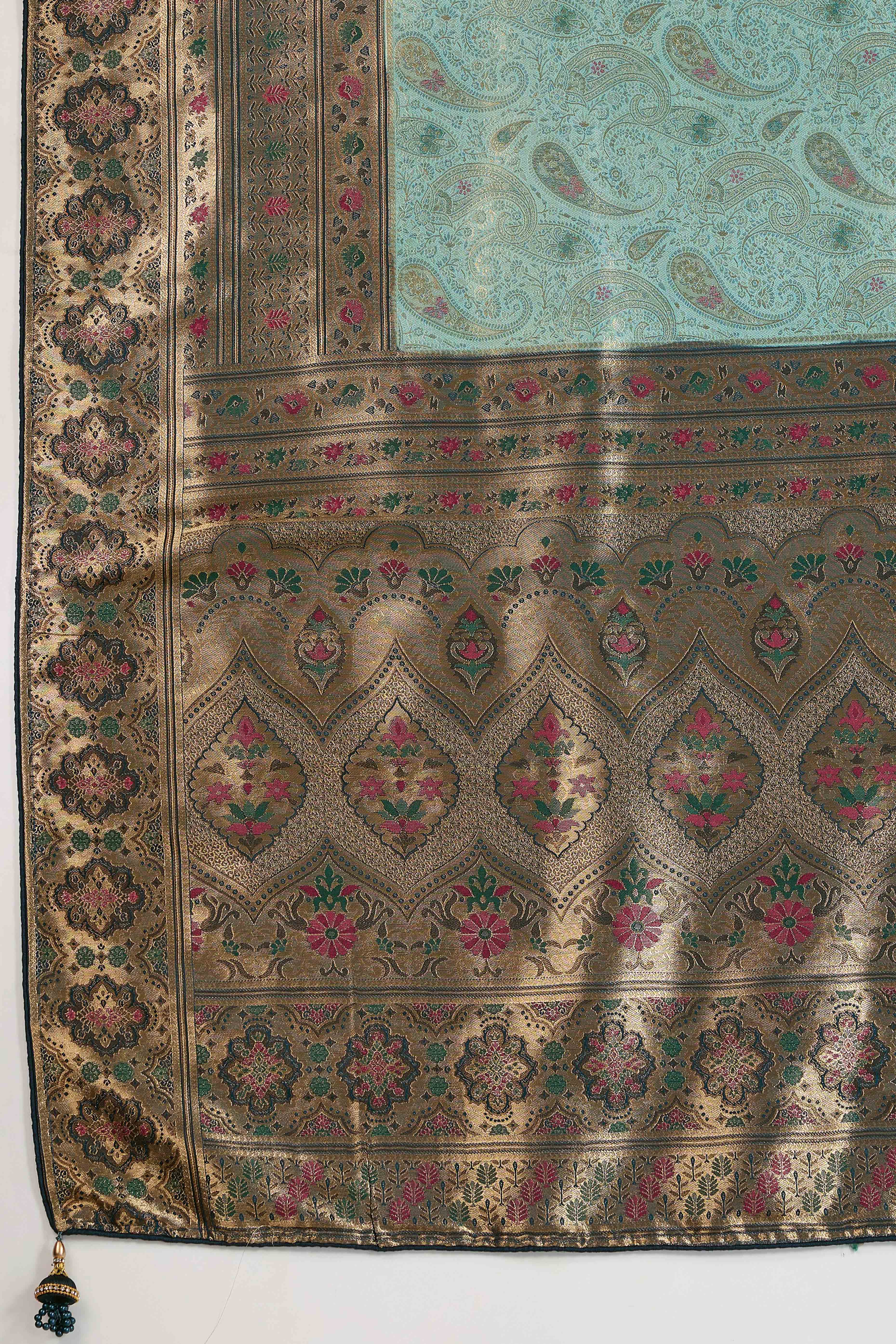 Sea Green Meenakari Woven Kanjivaram Silk Saree For Festive Elegance