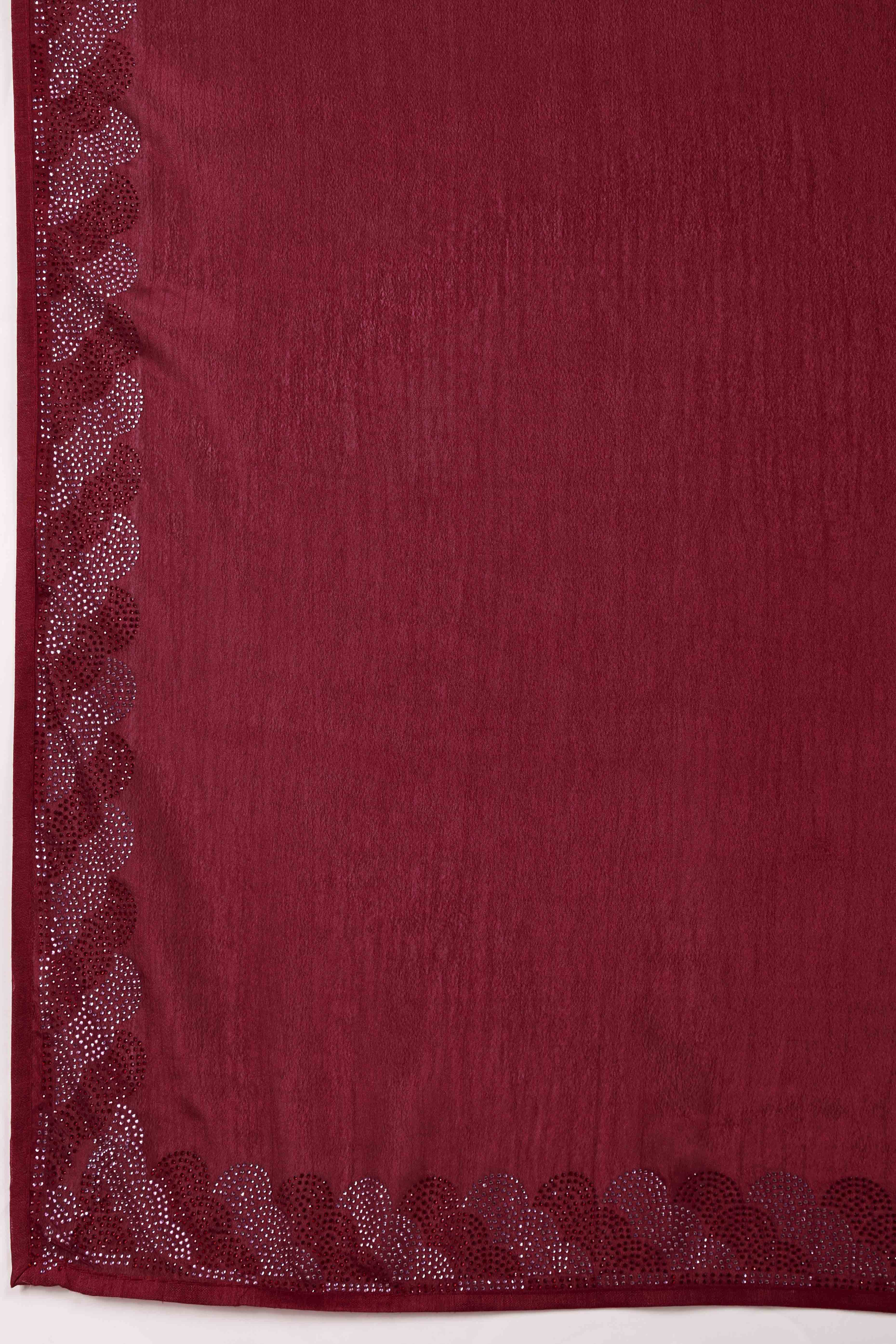 Maroon Dual Tone Swarovski Work Chinon Ombre Saree