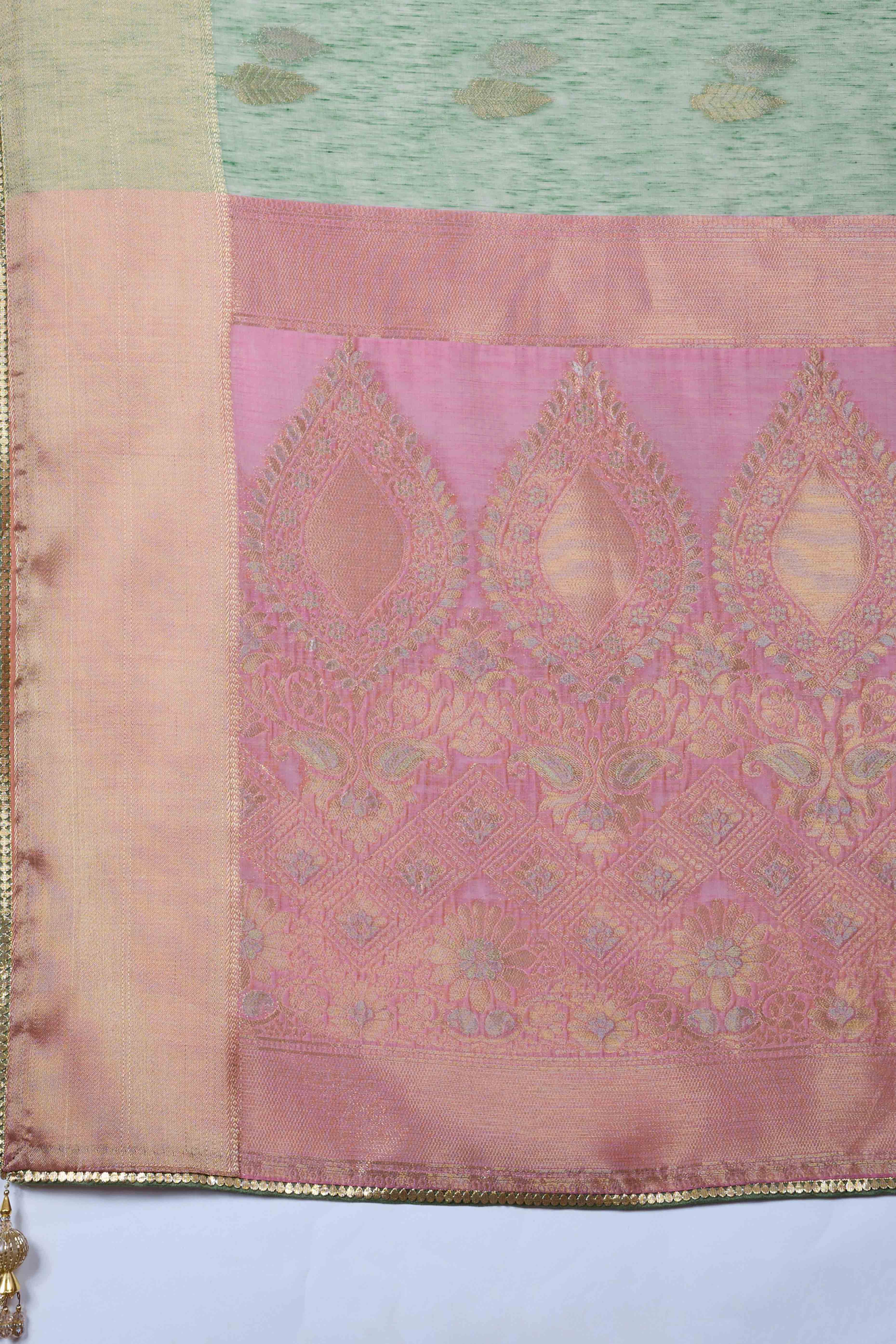 Mint Green Ethnic Cotton Blend Saree with Shimmering Zari Butti Weaves