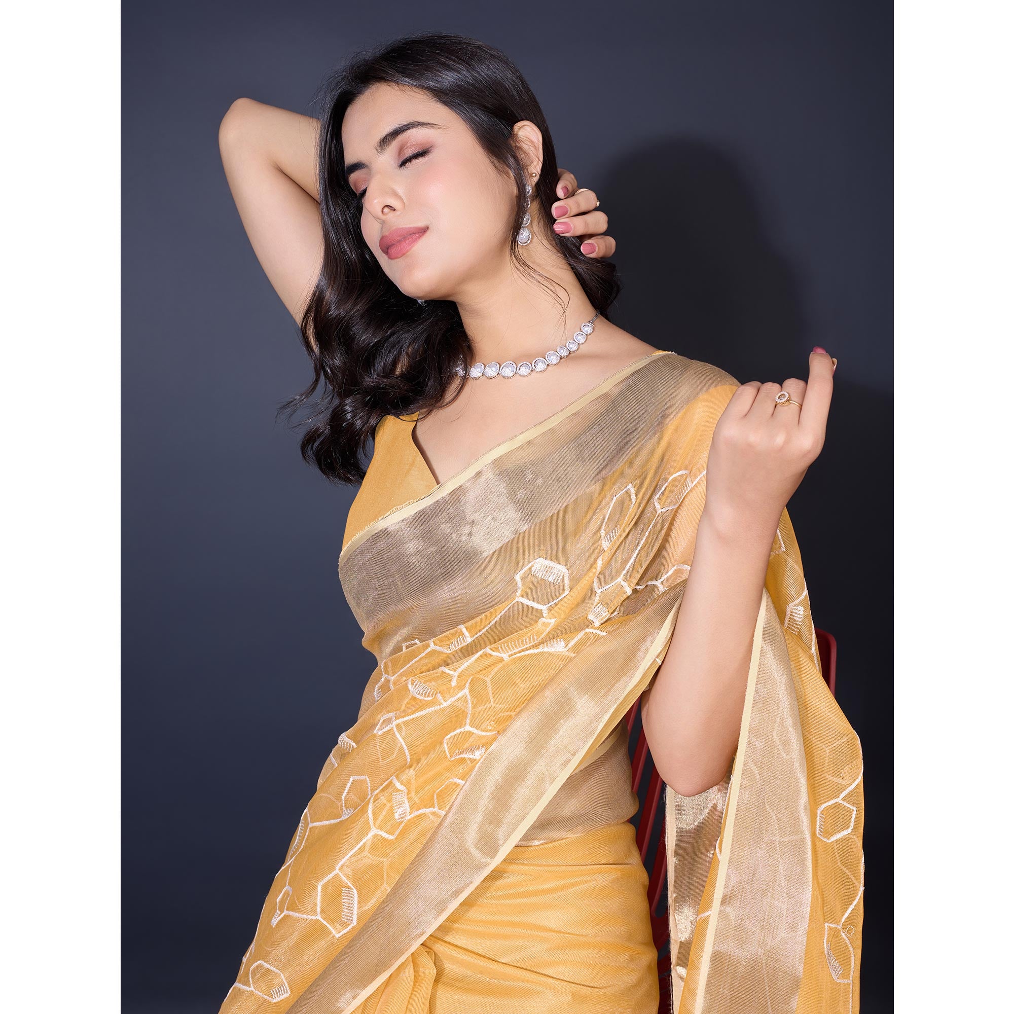 Yellow Sequins Embroidered Cotton Silk Saree