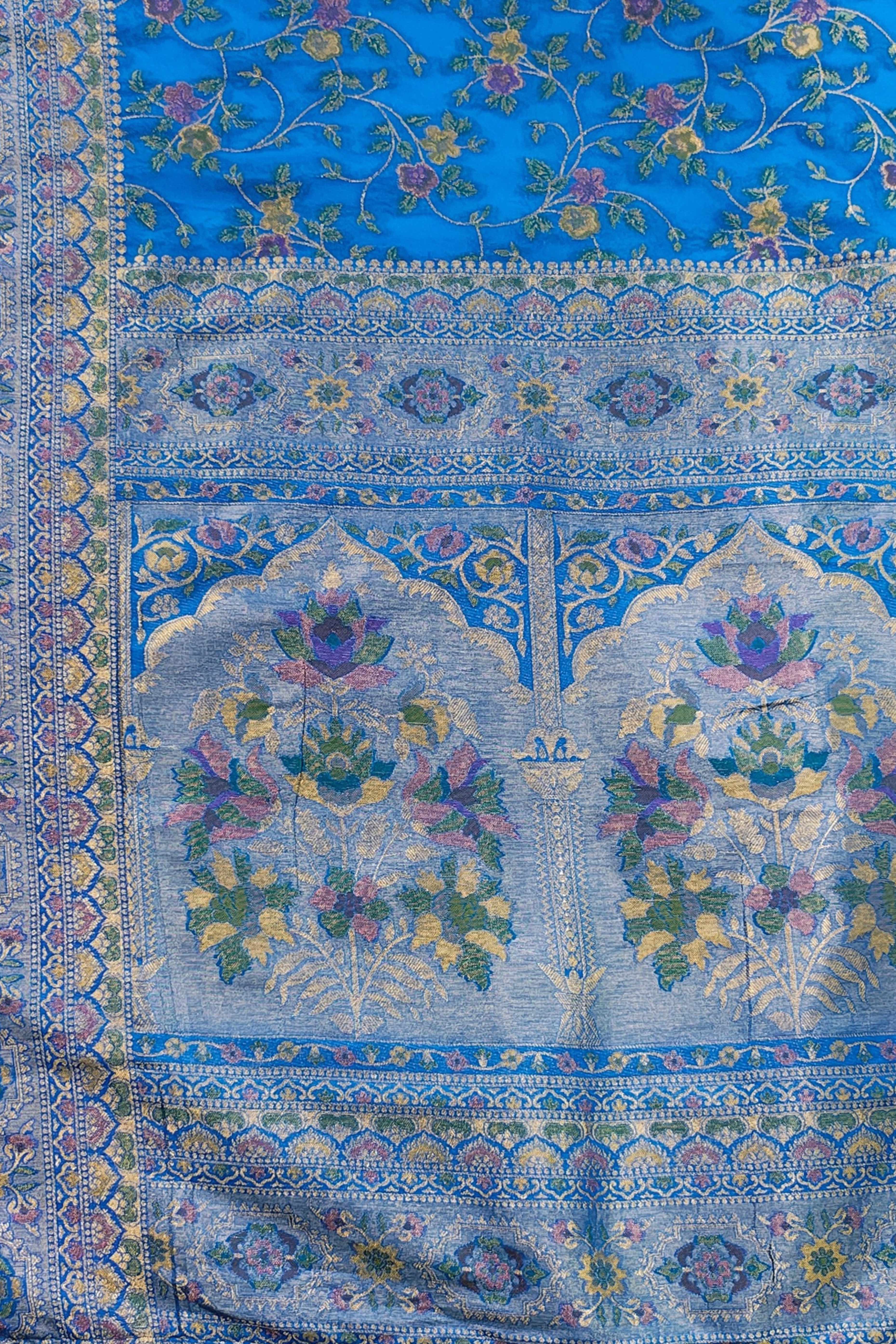 Blue Traditional Pure Silk Saree Highlighted with Luxurious Meenakari Zari Weaving Accents