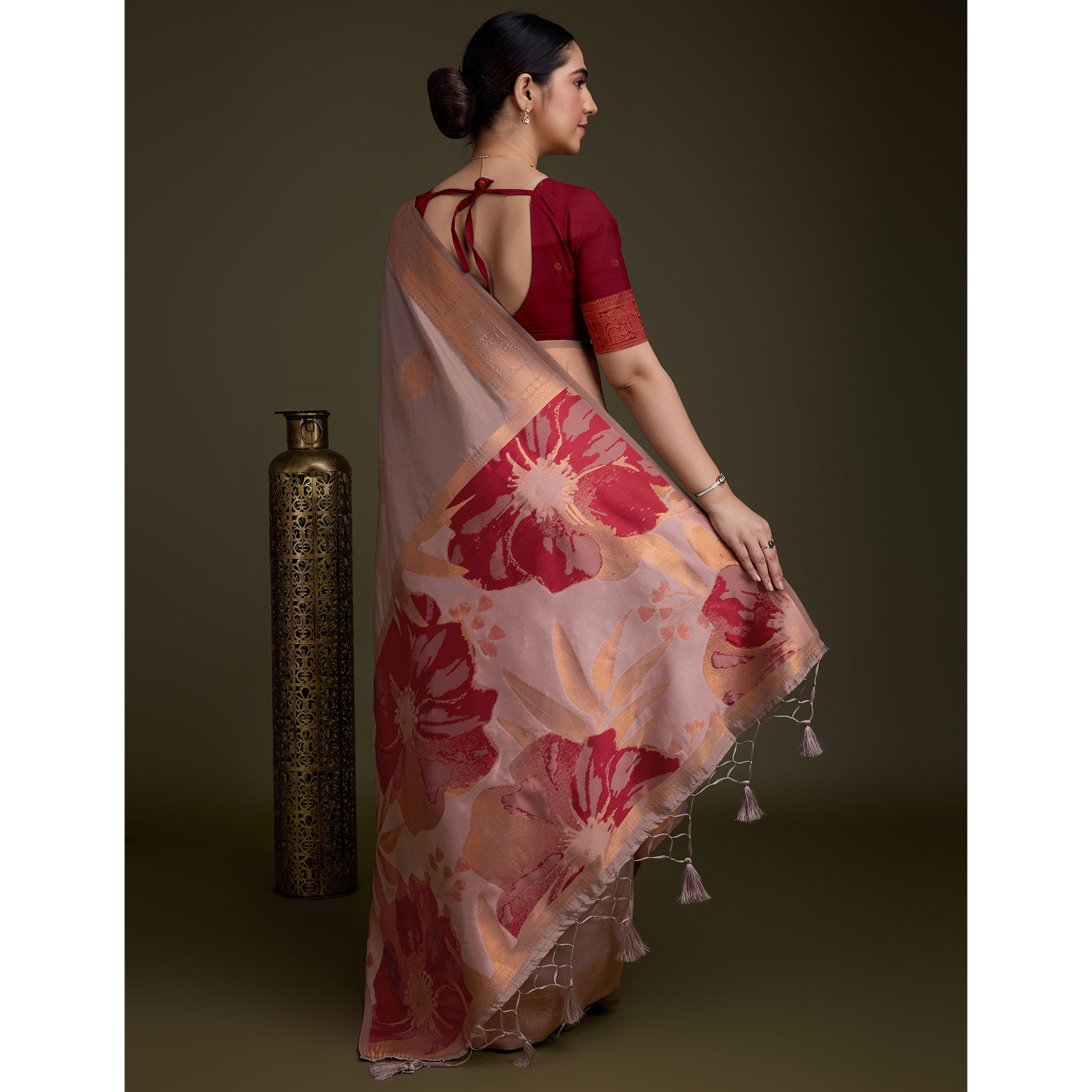 Mauve Floral Woven Banarasi Silk Saree