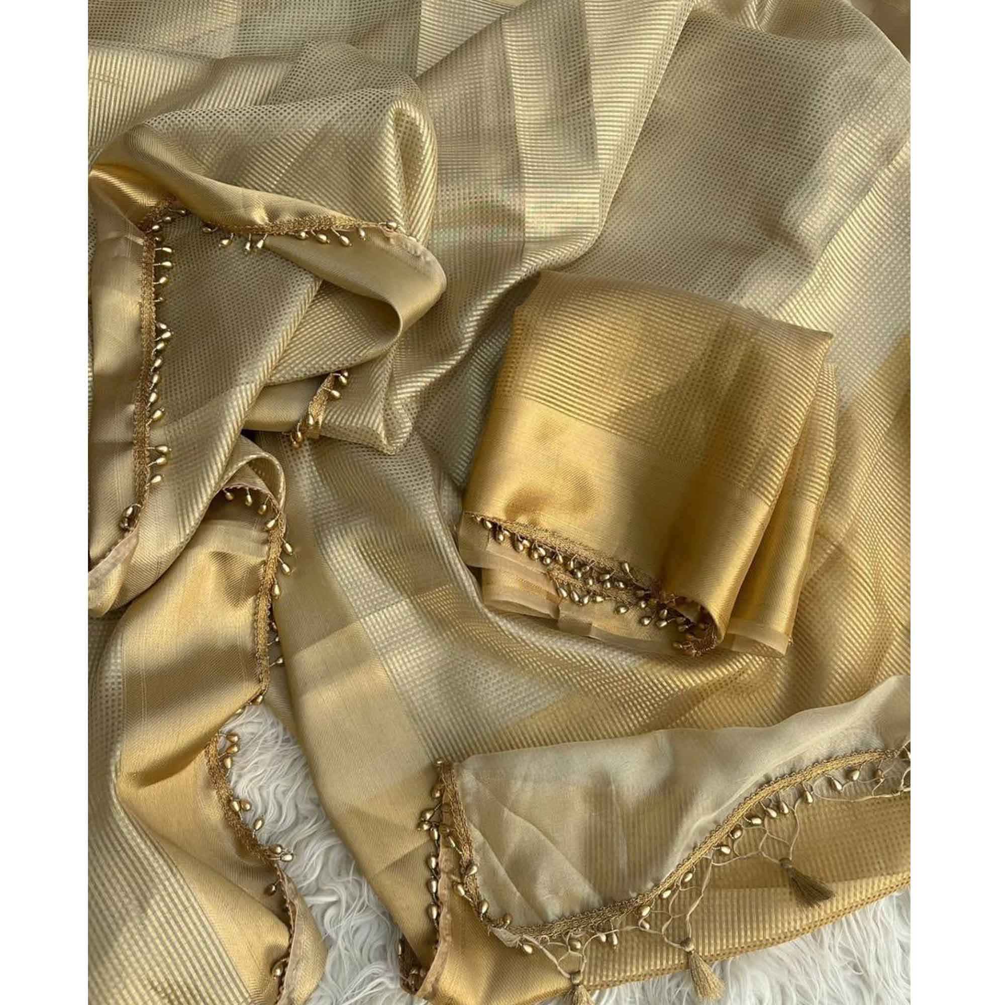 Opulent Banarasi Golden Tissue Silk Saree Crafted on Handloom with a Classic Royal Appeal