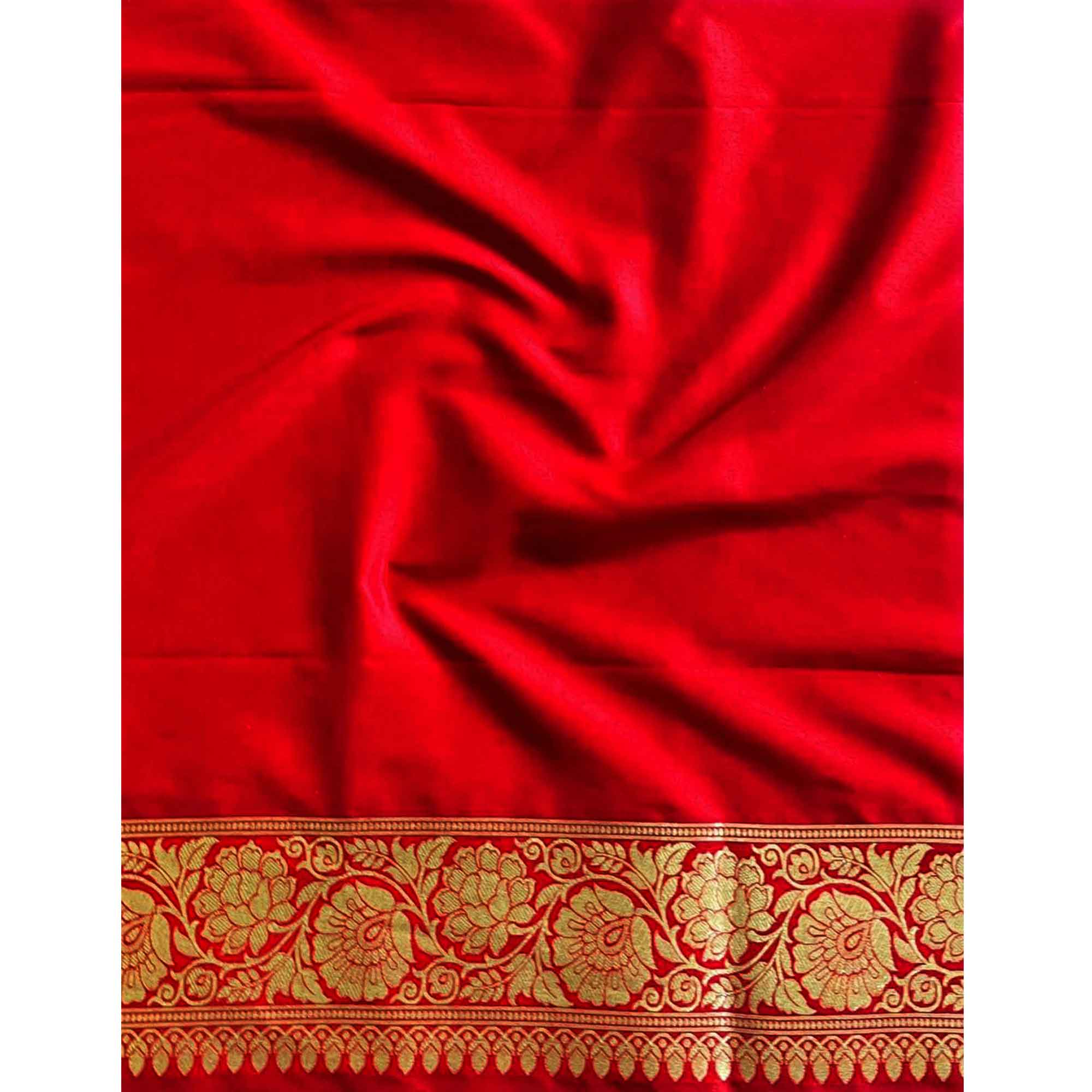Red Zari Butti Embellished Banarasi Silk Saree Offering Timeless Grace and Festive Charm