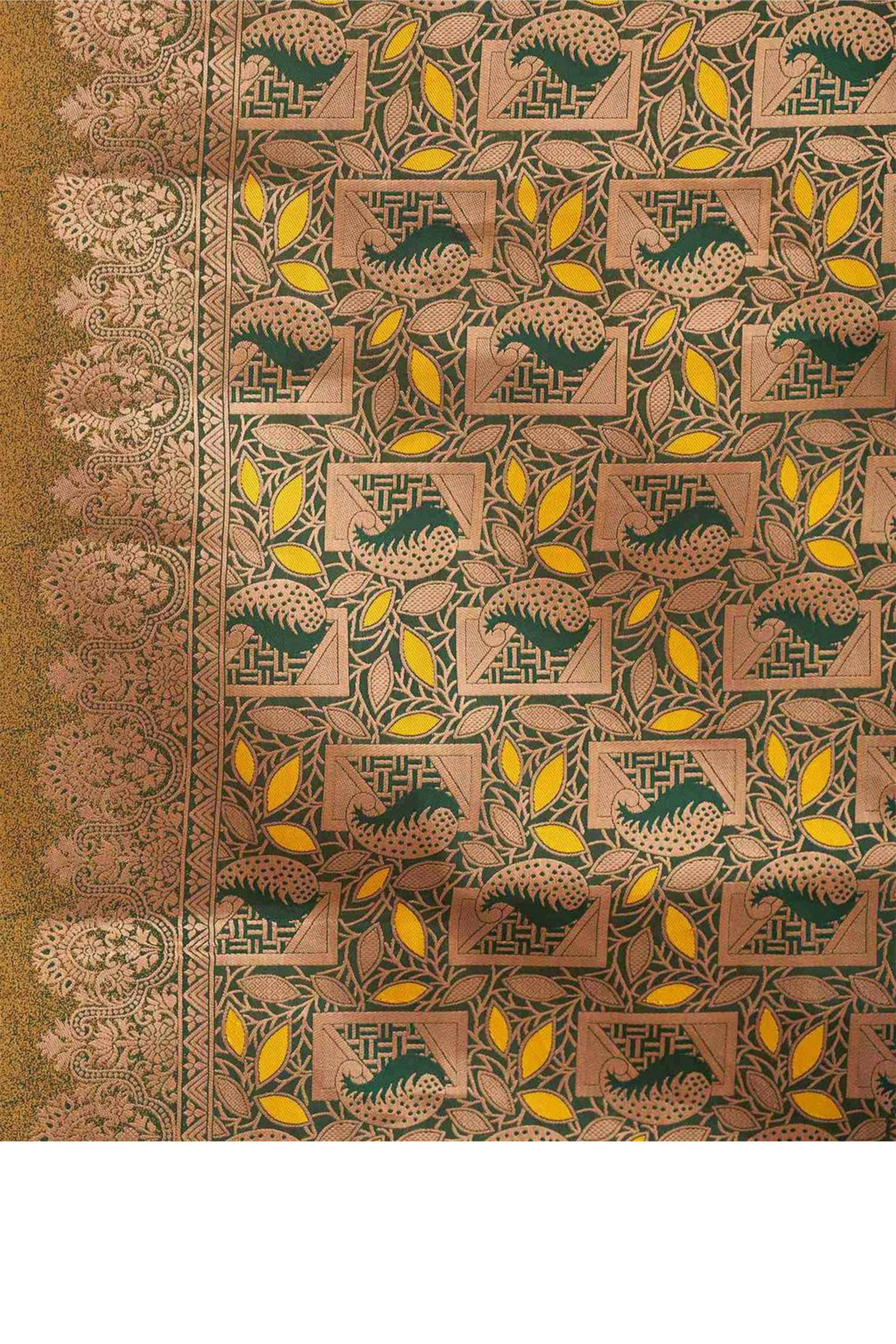 Mustard Banarasi Silk Saree Adorned with Elegant Floral Zari Weaving