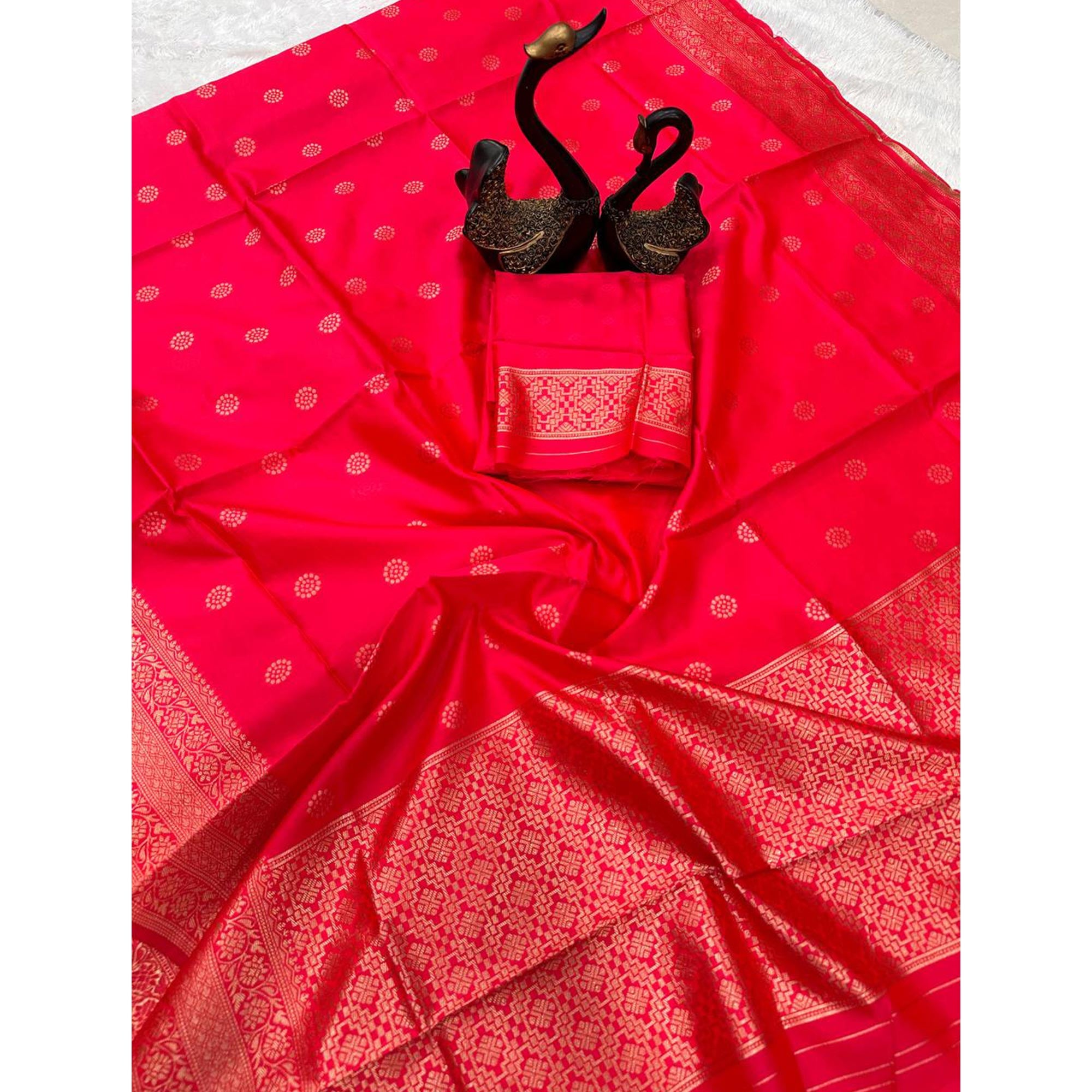 Rich Pink Banarasi Saree in Pure Silk with Traditional Zari Butti Weaving