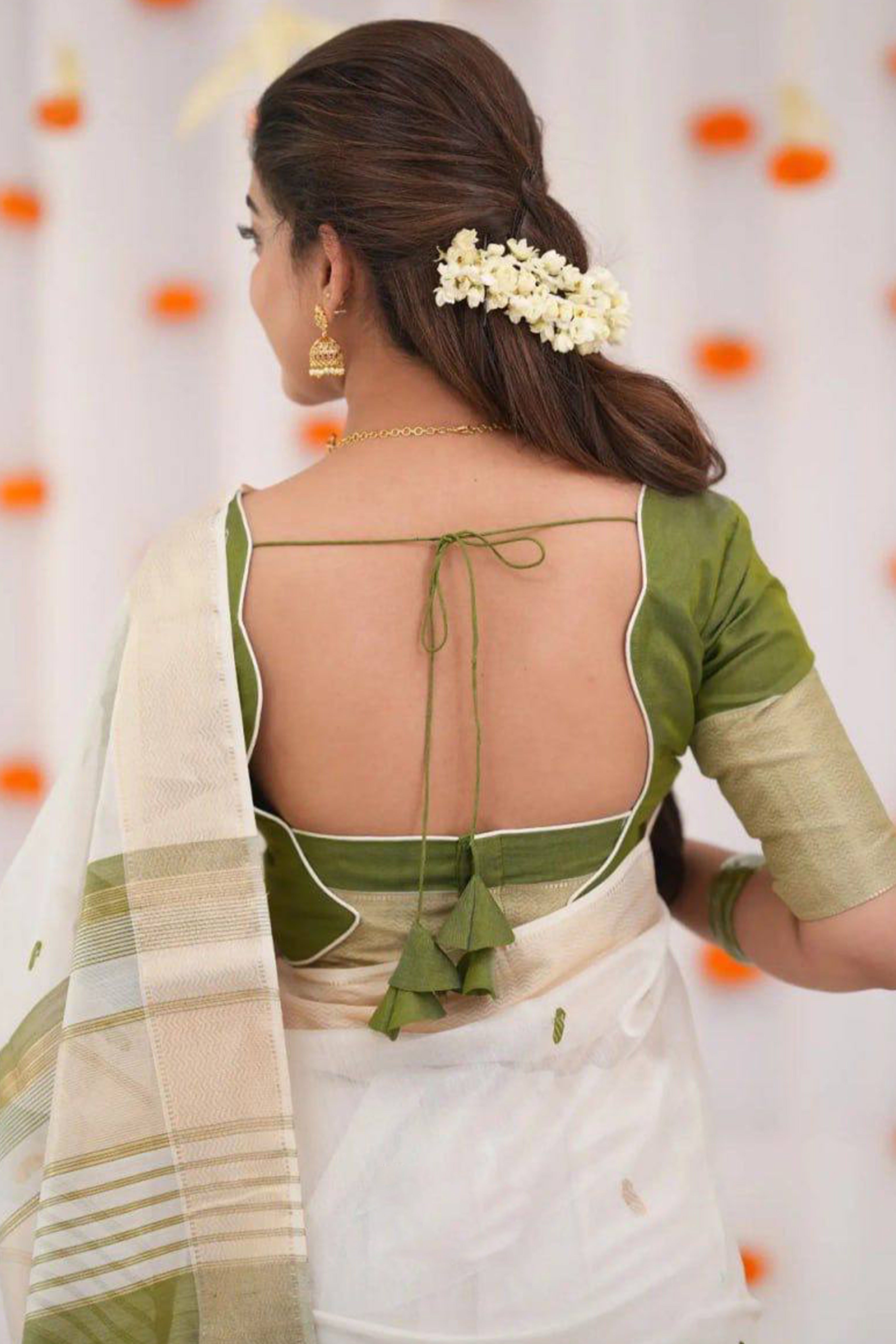 White and Green Zari-Woven Linen Cotton Saree Offering a Refined Festive Look