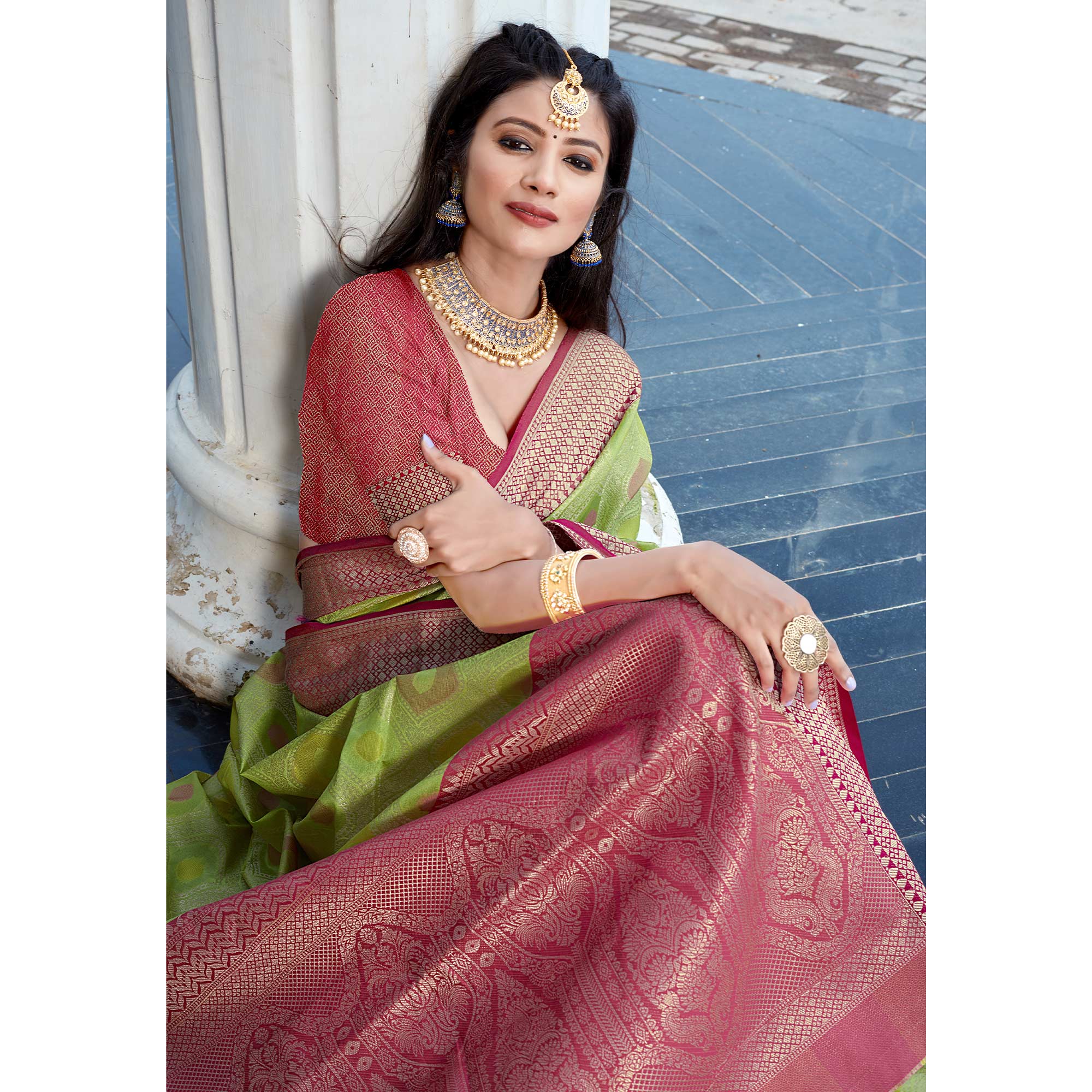 Green Woven Art Silk Saree