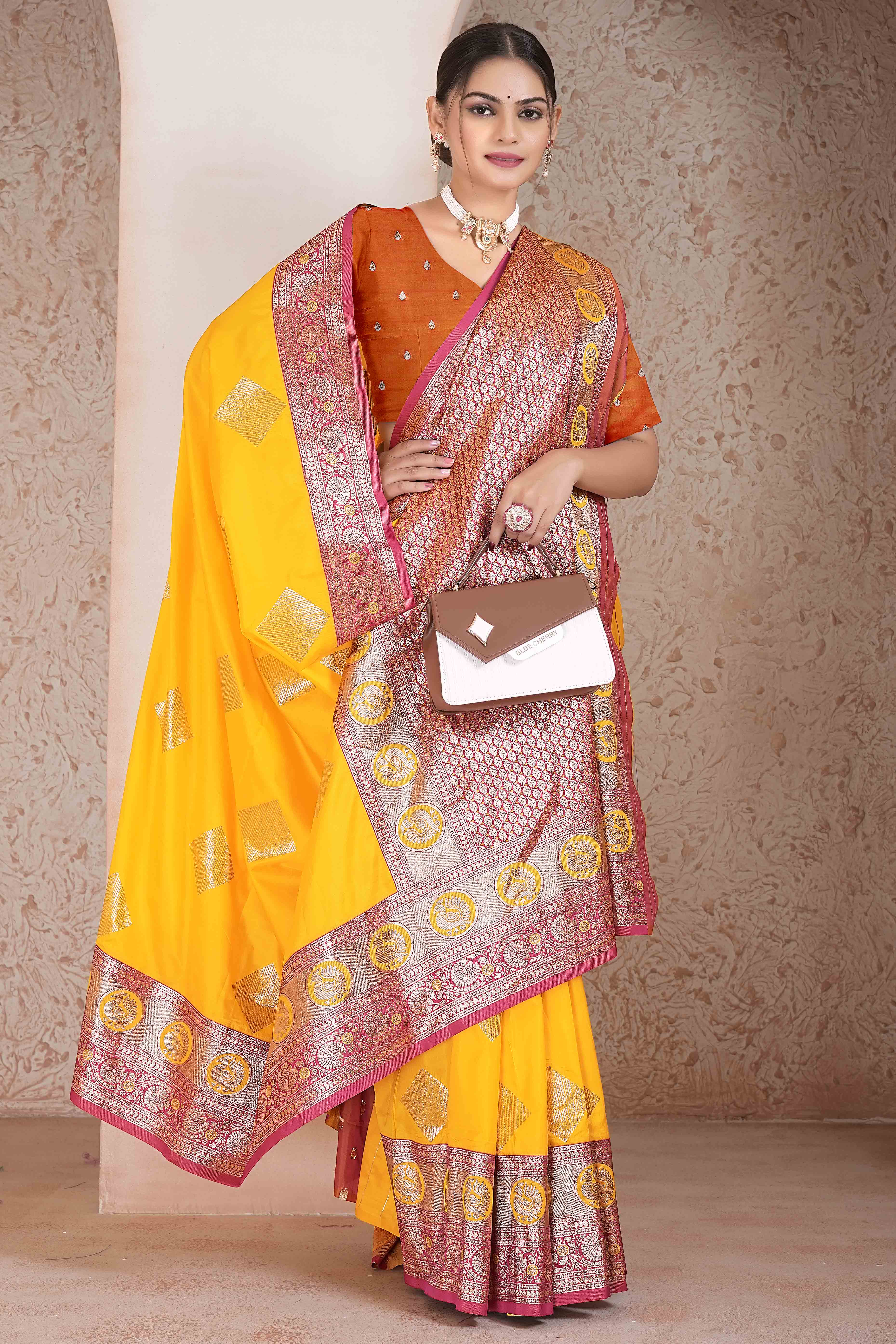 Yellow Zari Woven Art Silk Saree With Opulent Banarasi Pallu Work