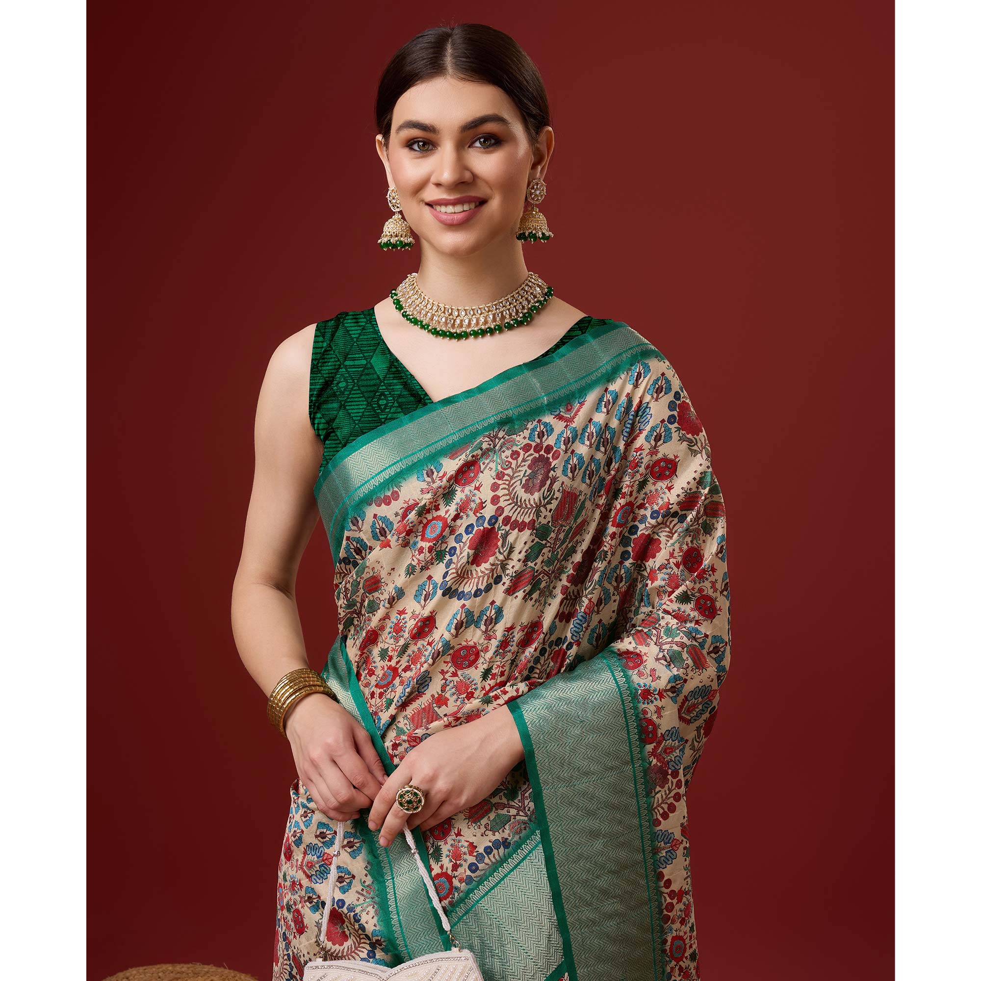 Beige Digital Printed Cotton Silk Saree With Border