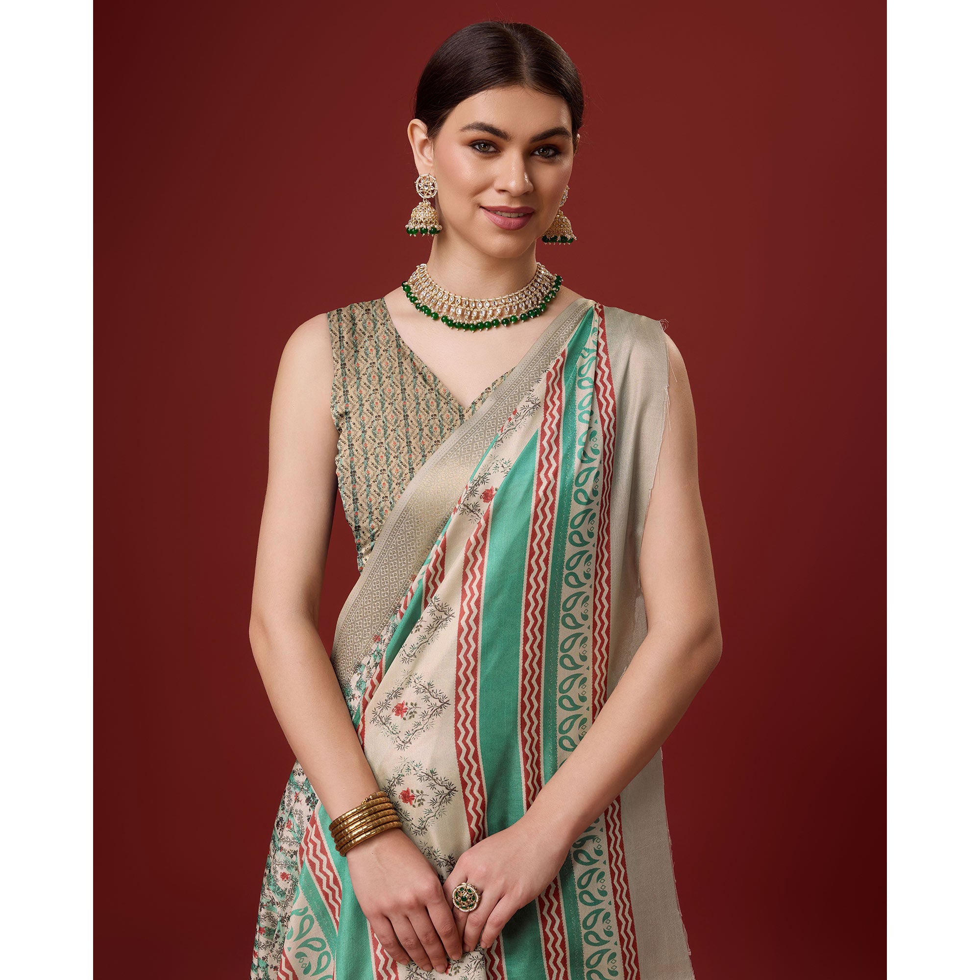 Beige Digital Printed Cotton Silk Saree With Border