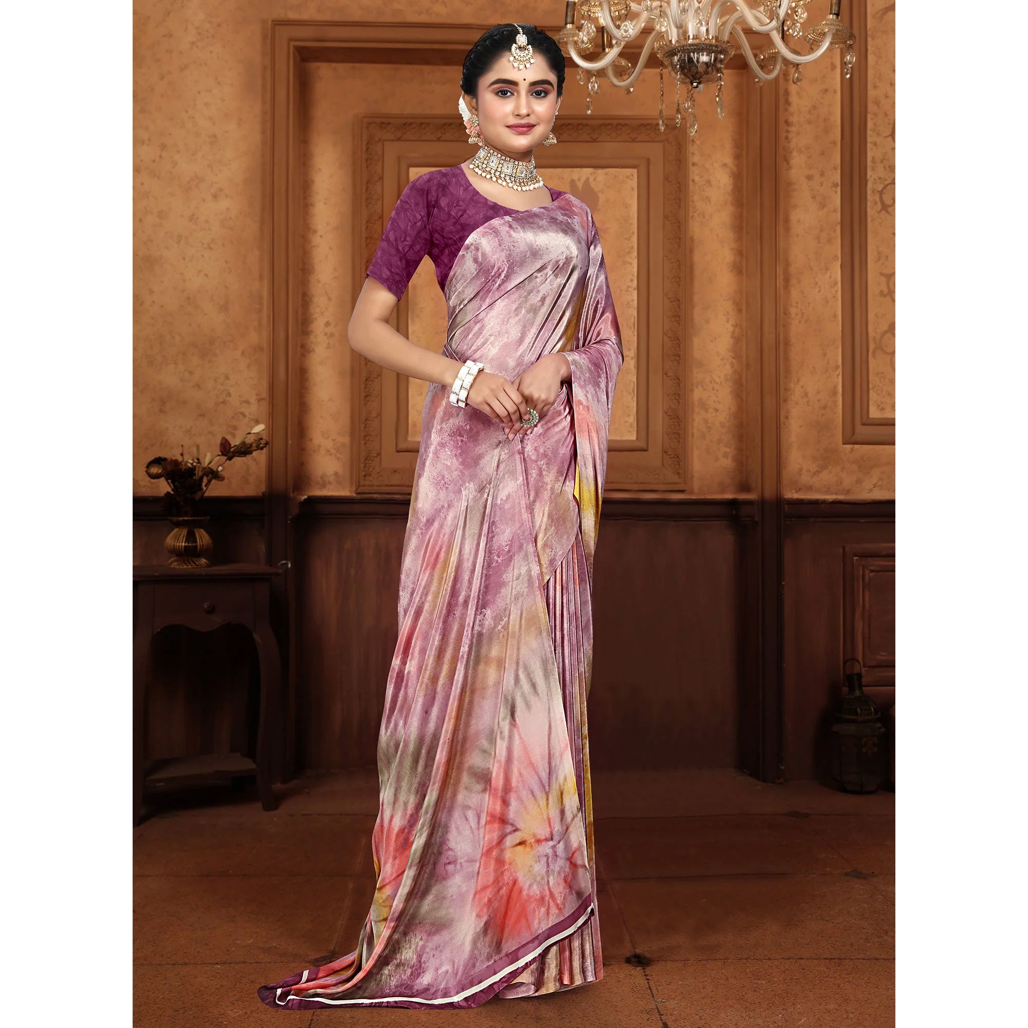 Purple Printed Crepe Silk Saree