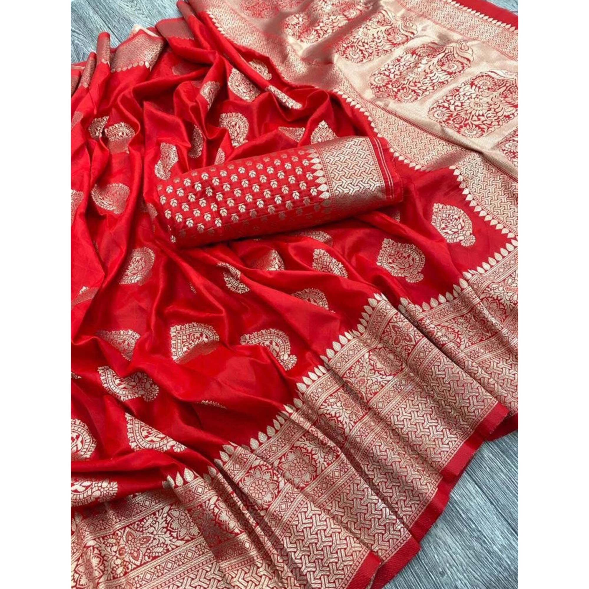 Red Woven Banarasi Silk Saree