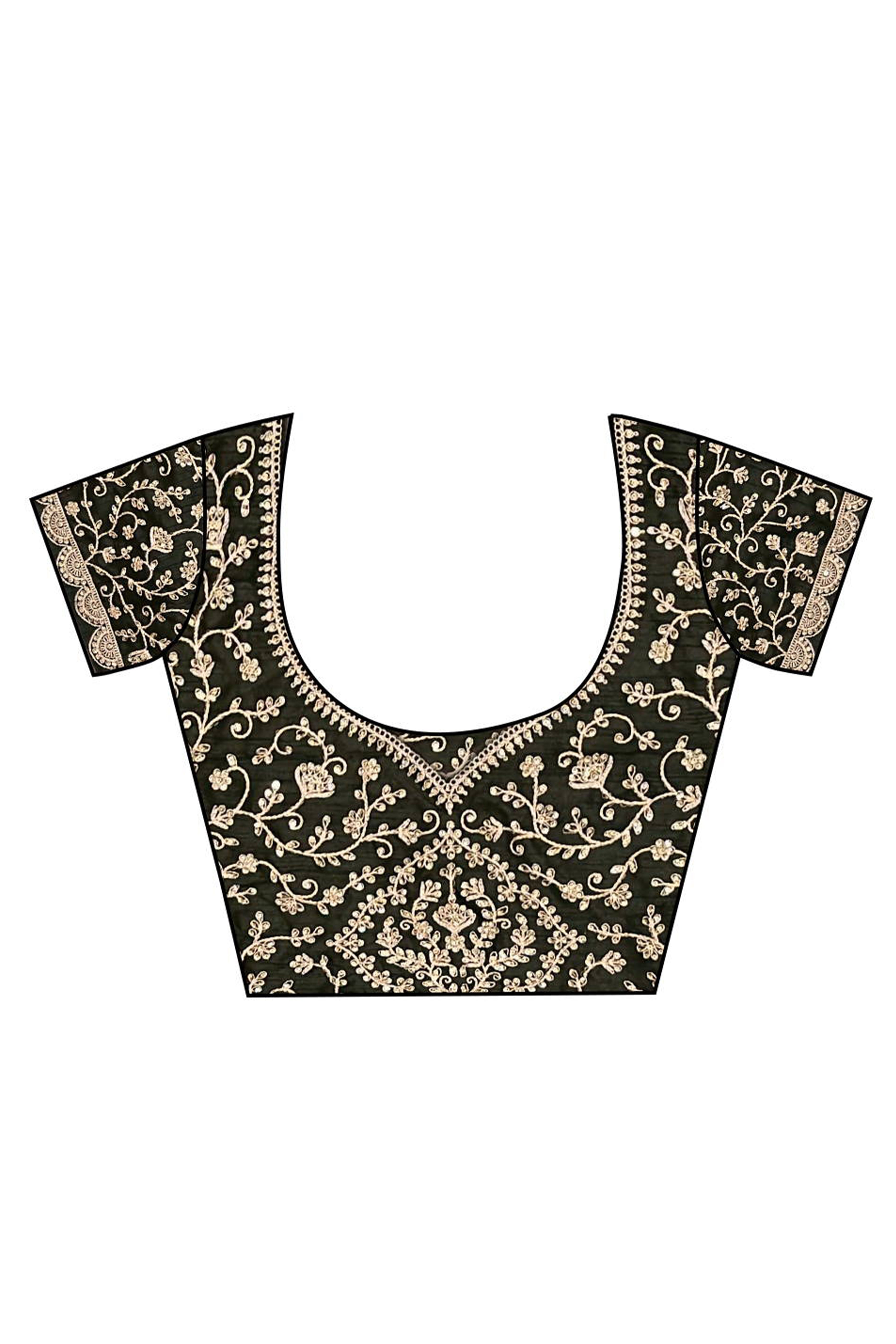 Sophisticated Olive Green Solid Moss Orgnaza Saree With Intricate Cording Sequins Embroidery Border