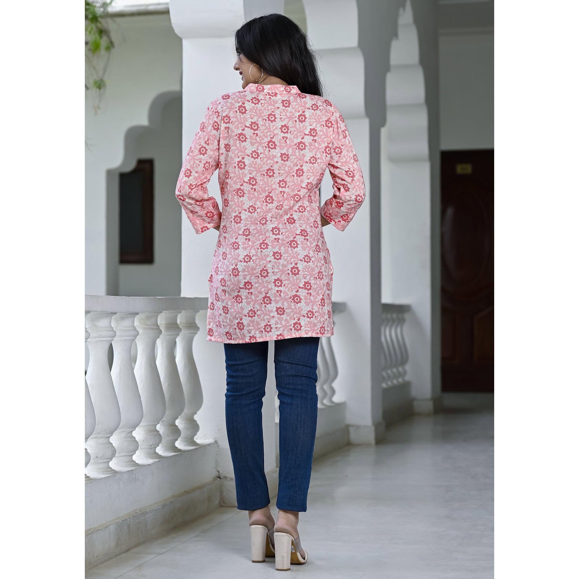 Pink Floral Foil Printed Rayon Top