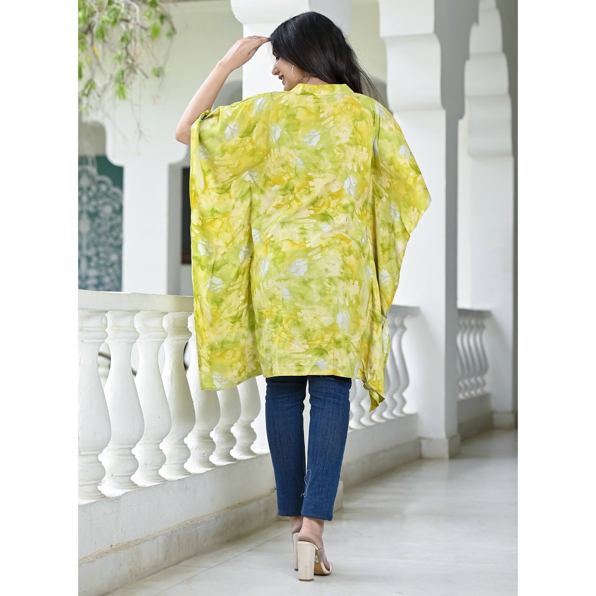 Green Foil Printed Rayon Kaftan