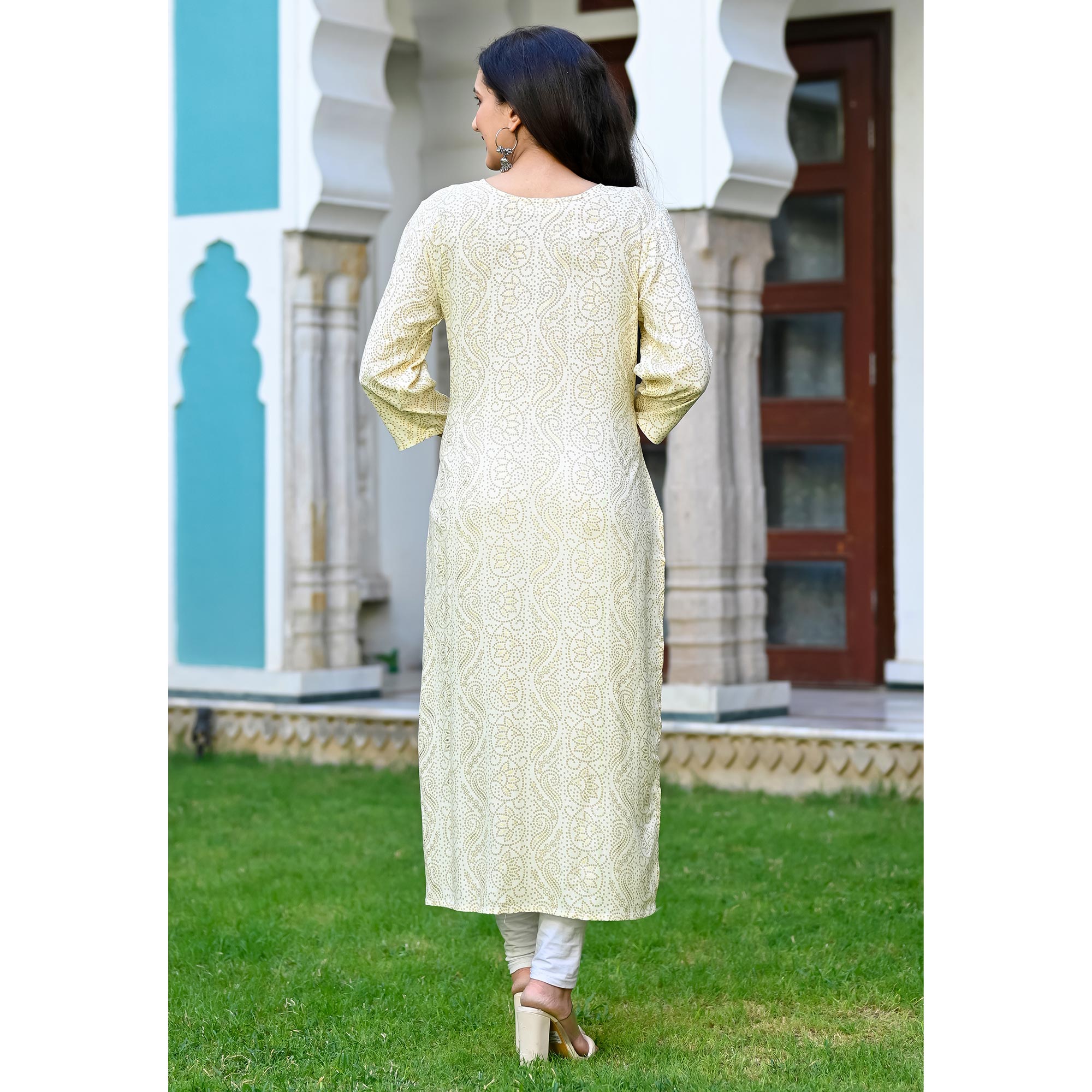Offwhite Floral Foil Printed Rayon Kurti