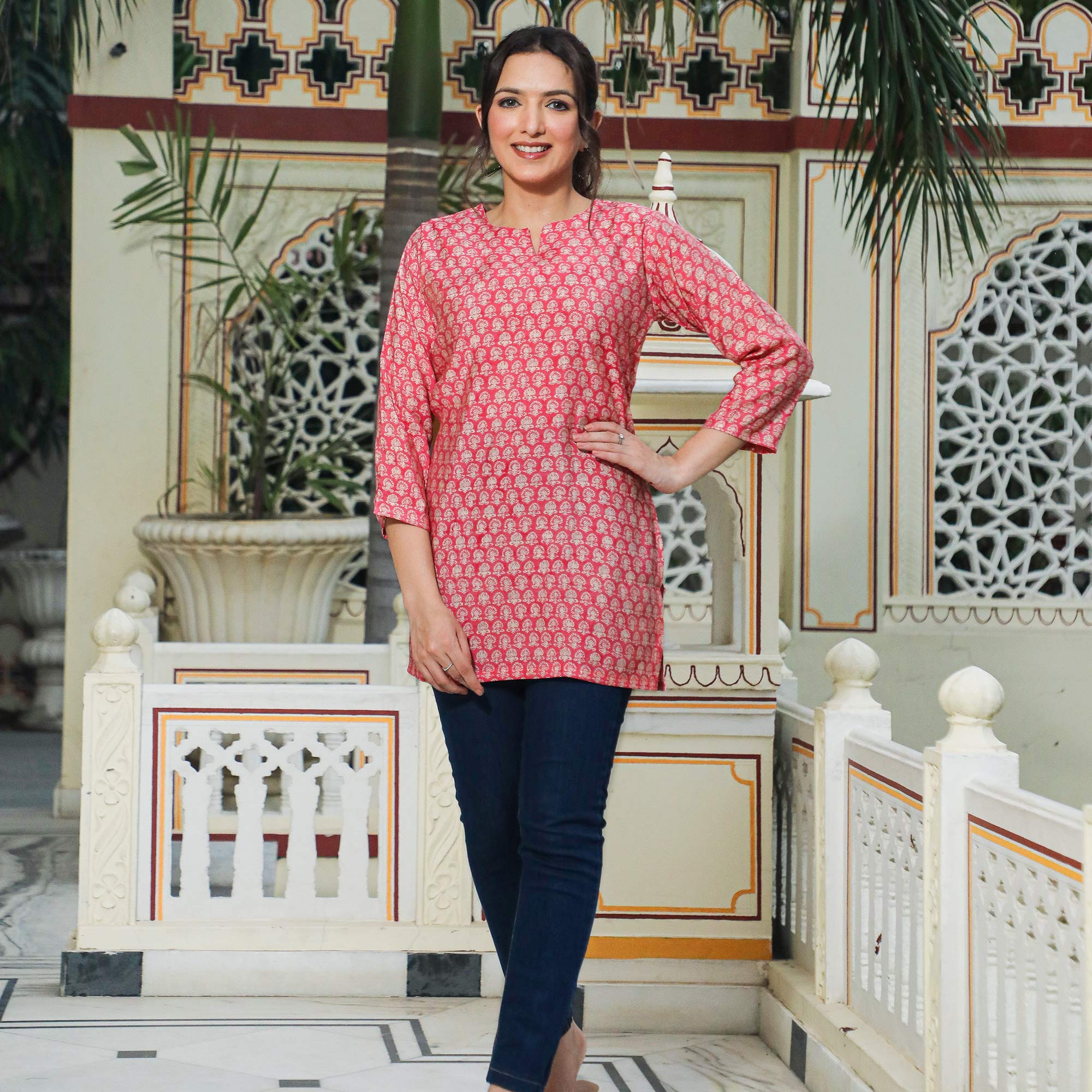 Pink Floral Printed Modal Top