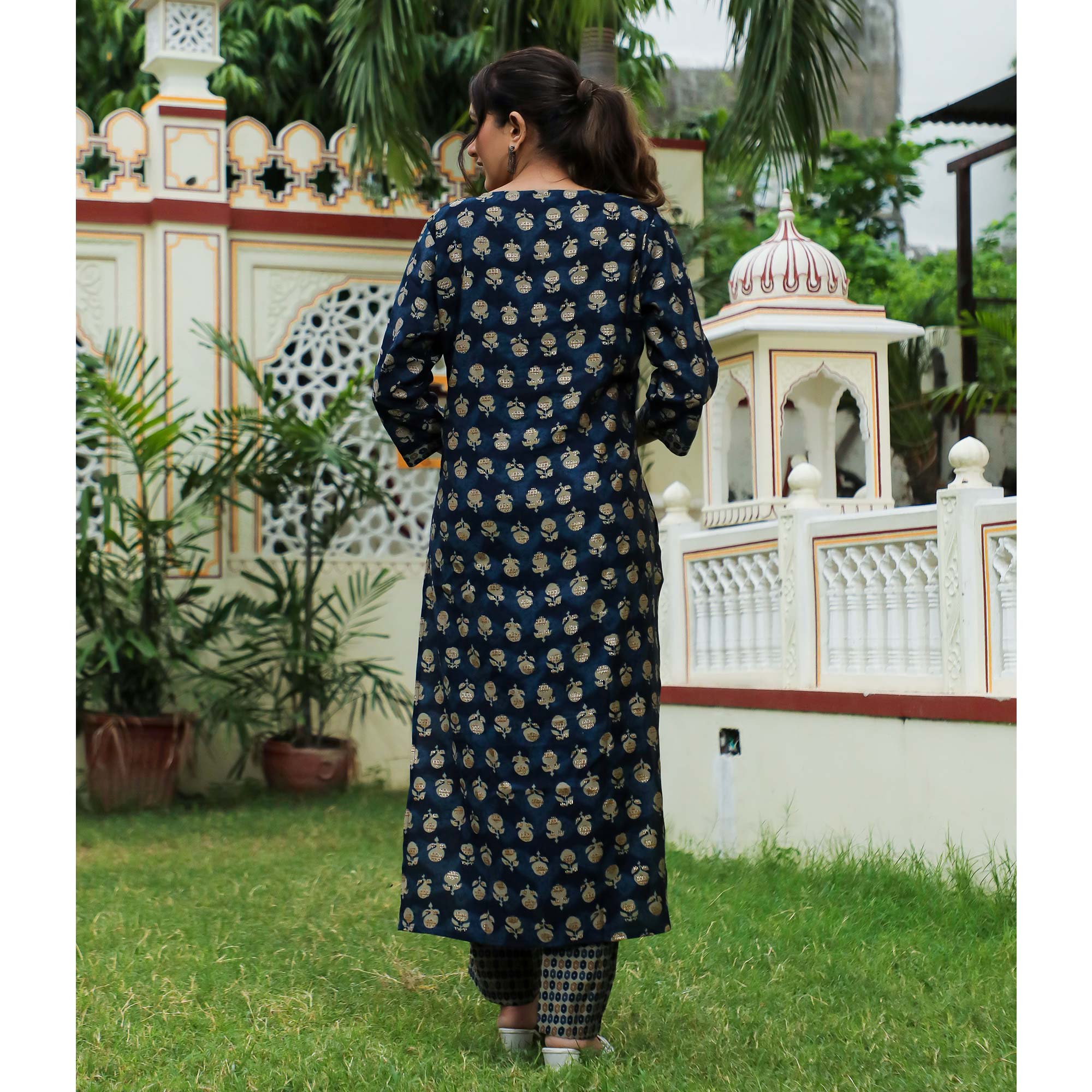 Blue Floral Foil Printed Modal Suit